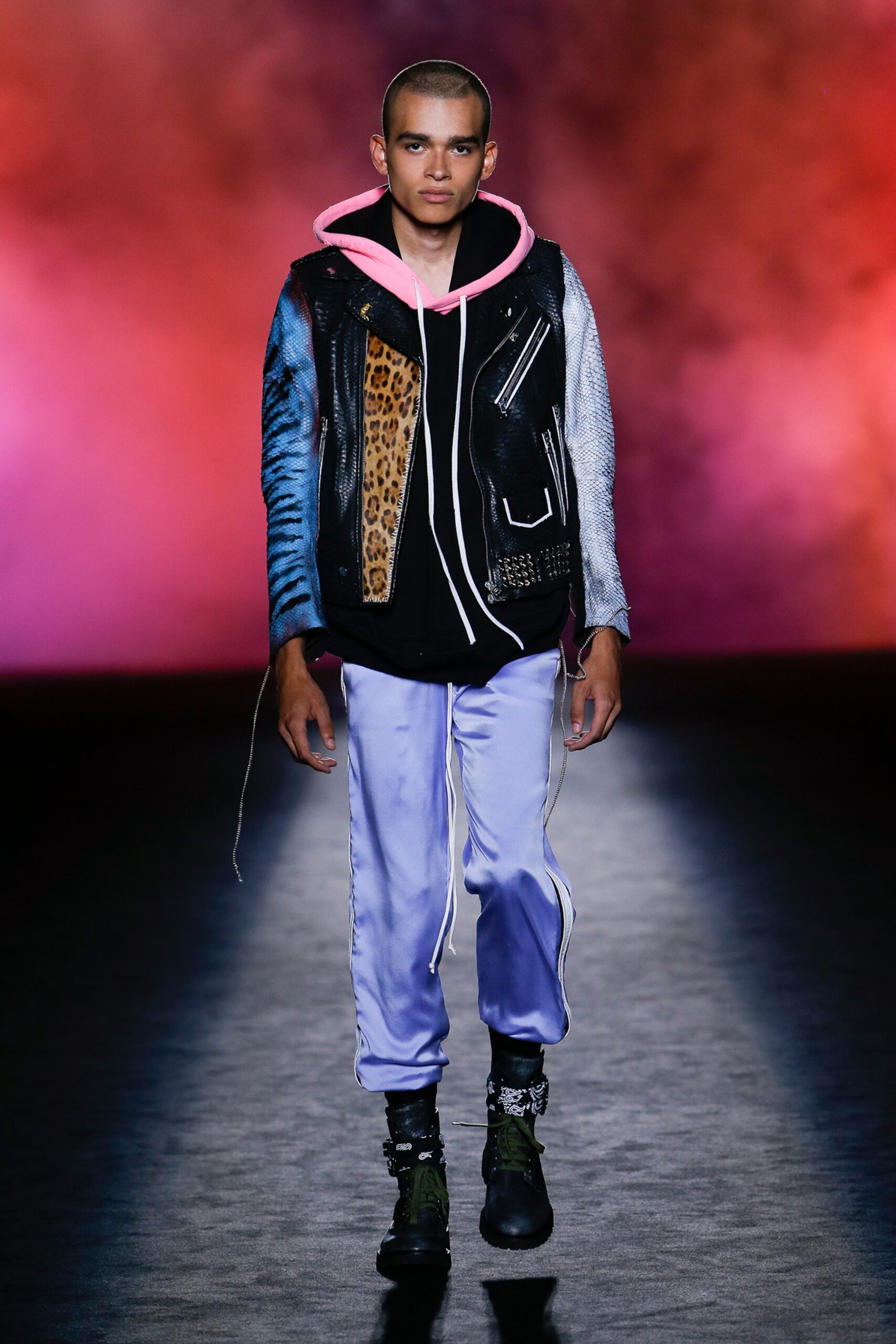 fitted leather jacket with hoodie