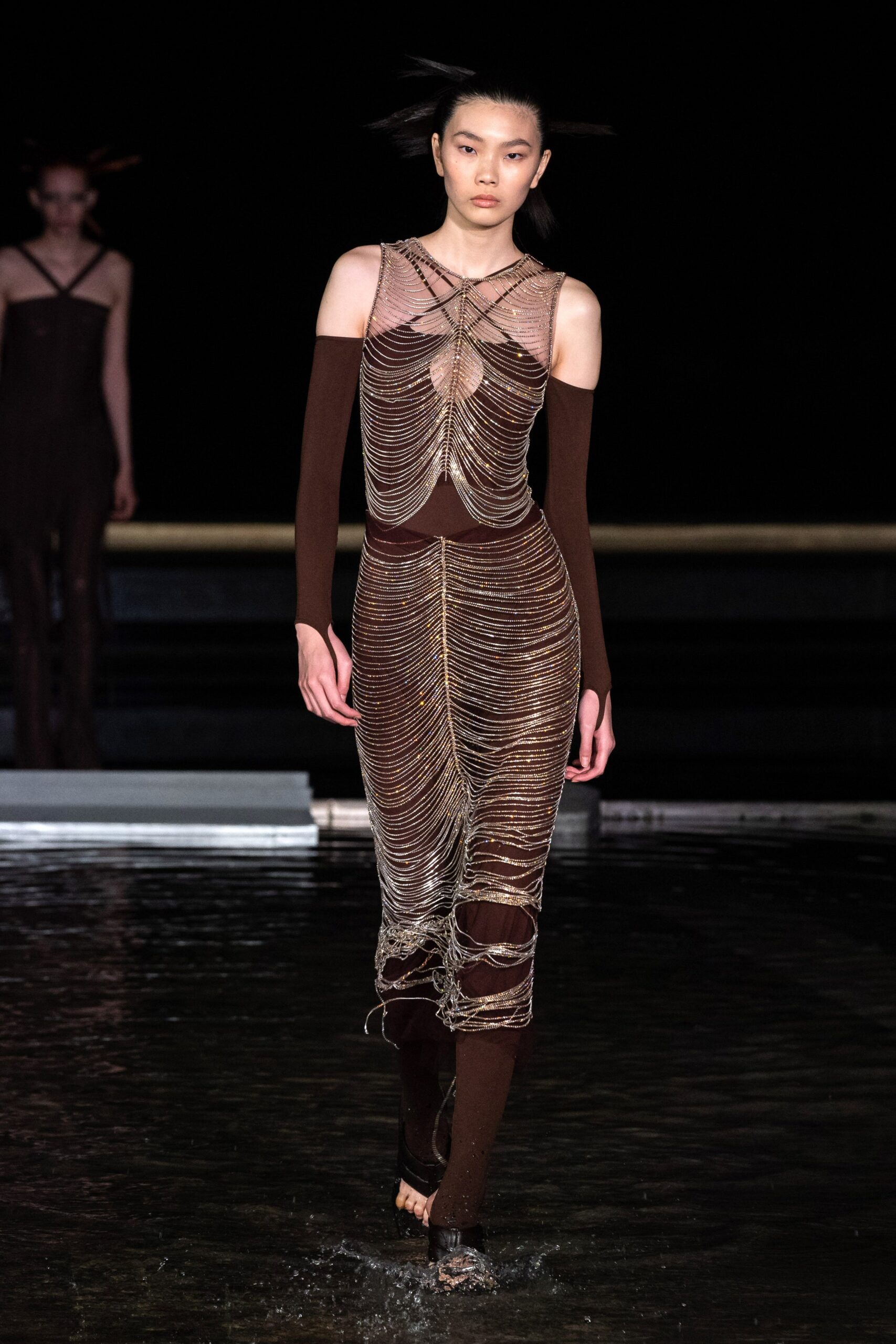 brown silk sleeveless dress