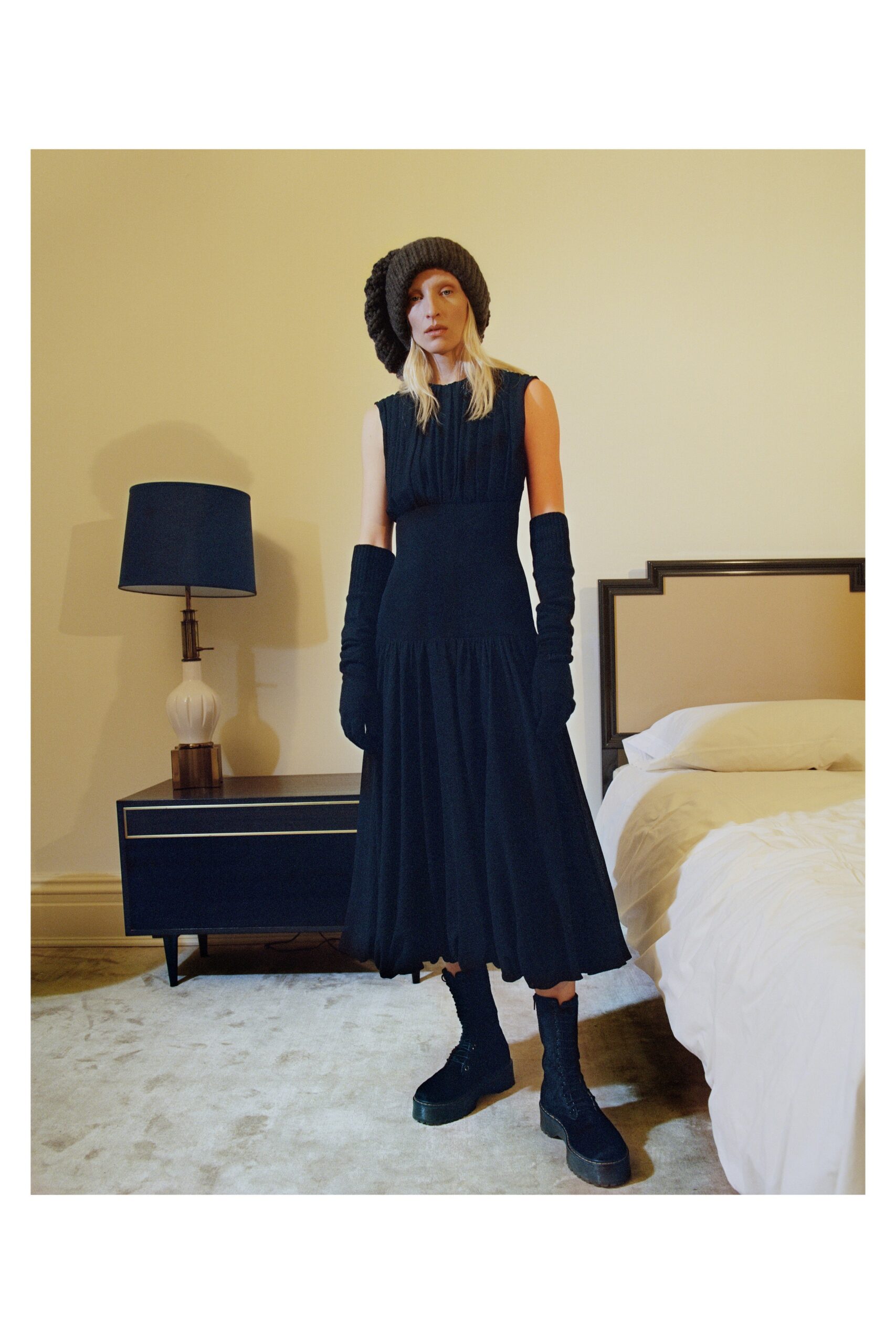 black midi dress with accessories