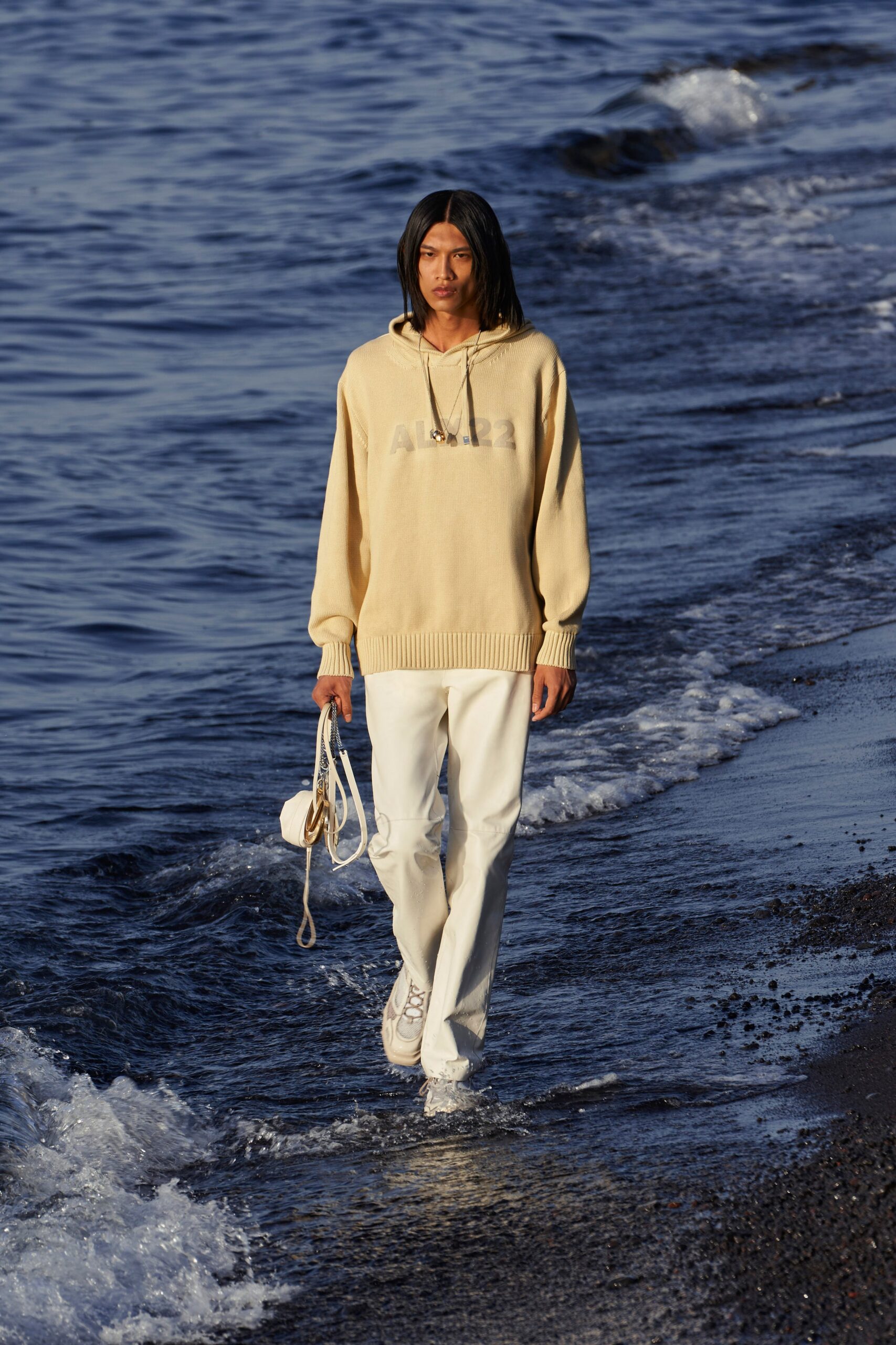 beige hoodie white pants