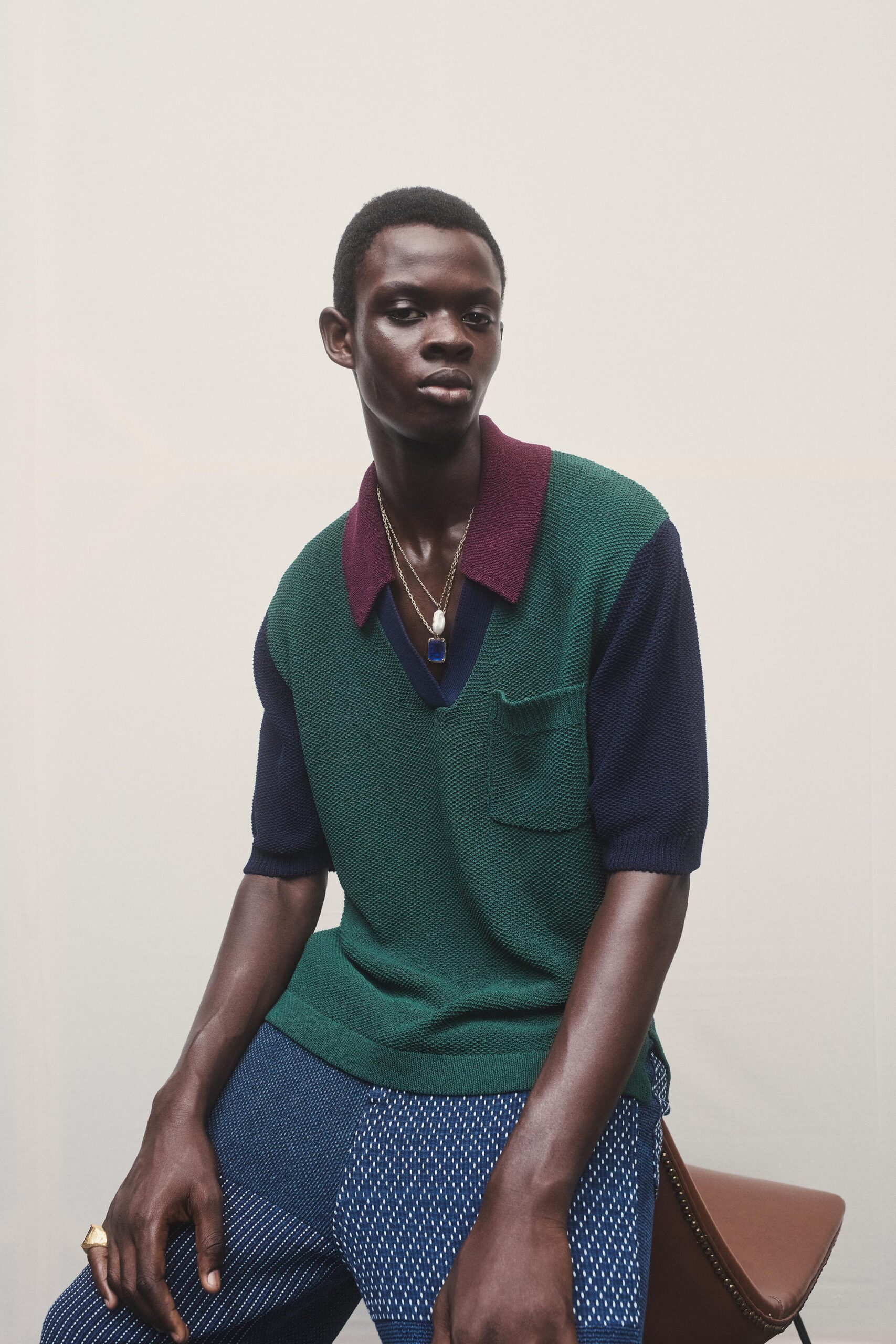 relaxed green navy top with printed pants