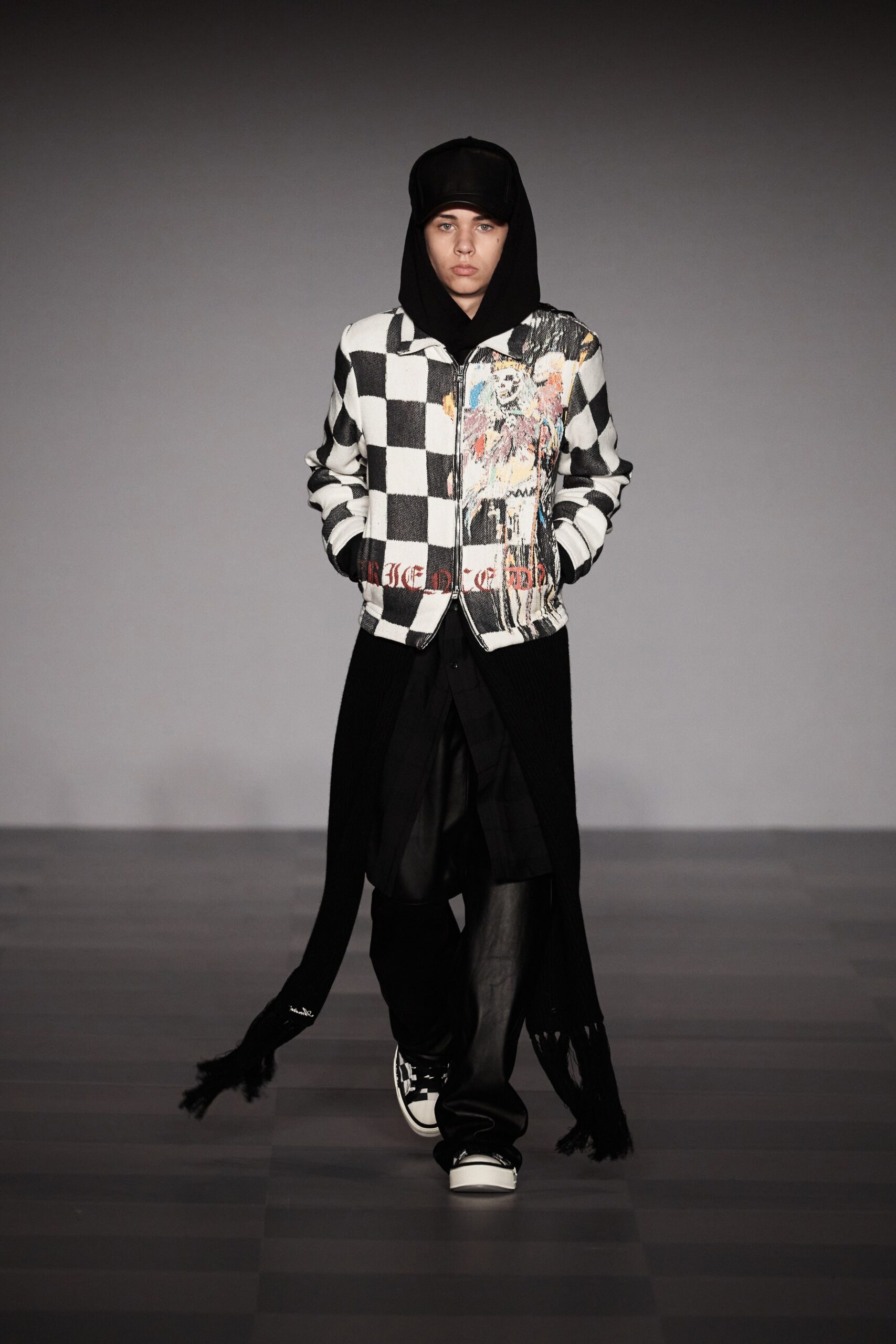 black and white checked jacket