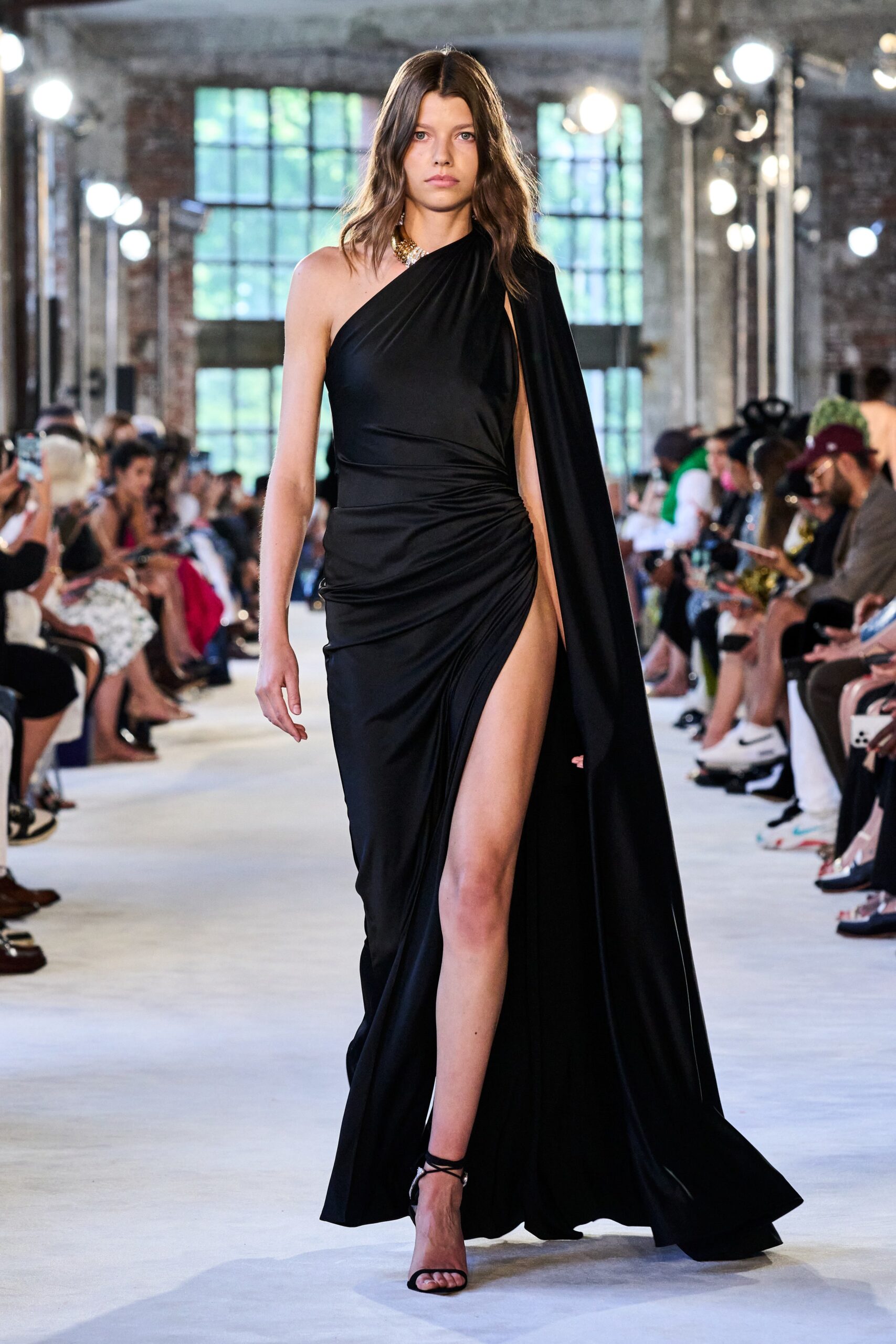black silk fitted gown