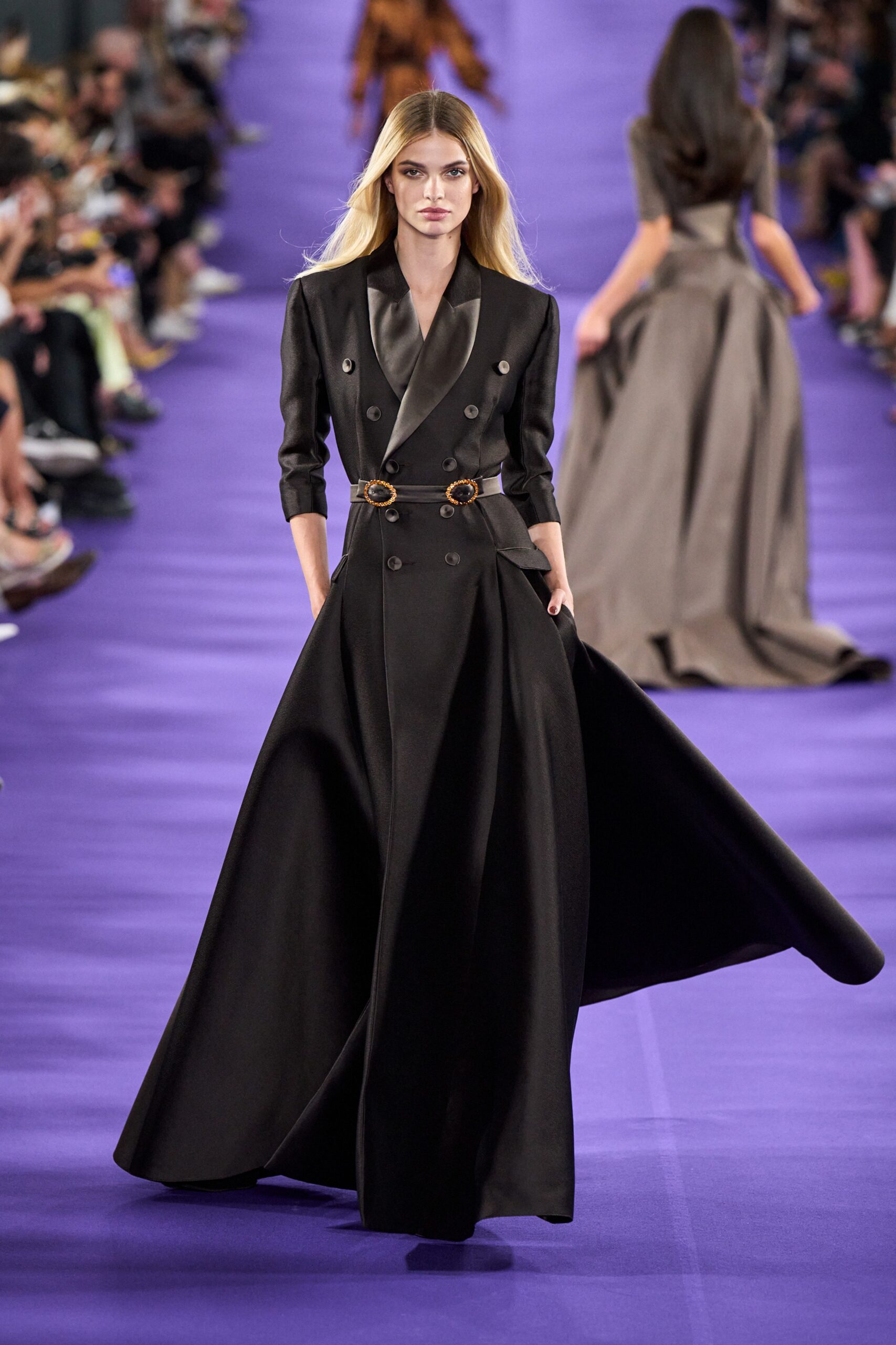 black silk fitted gown