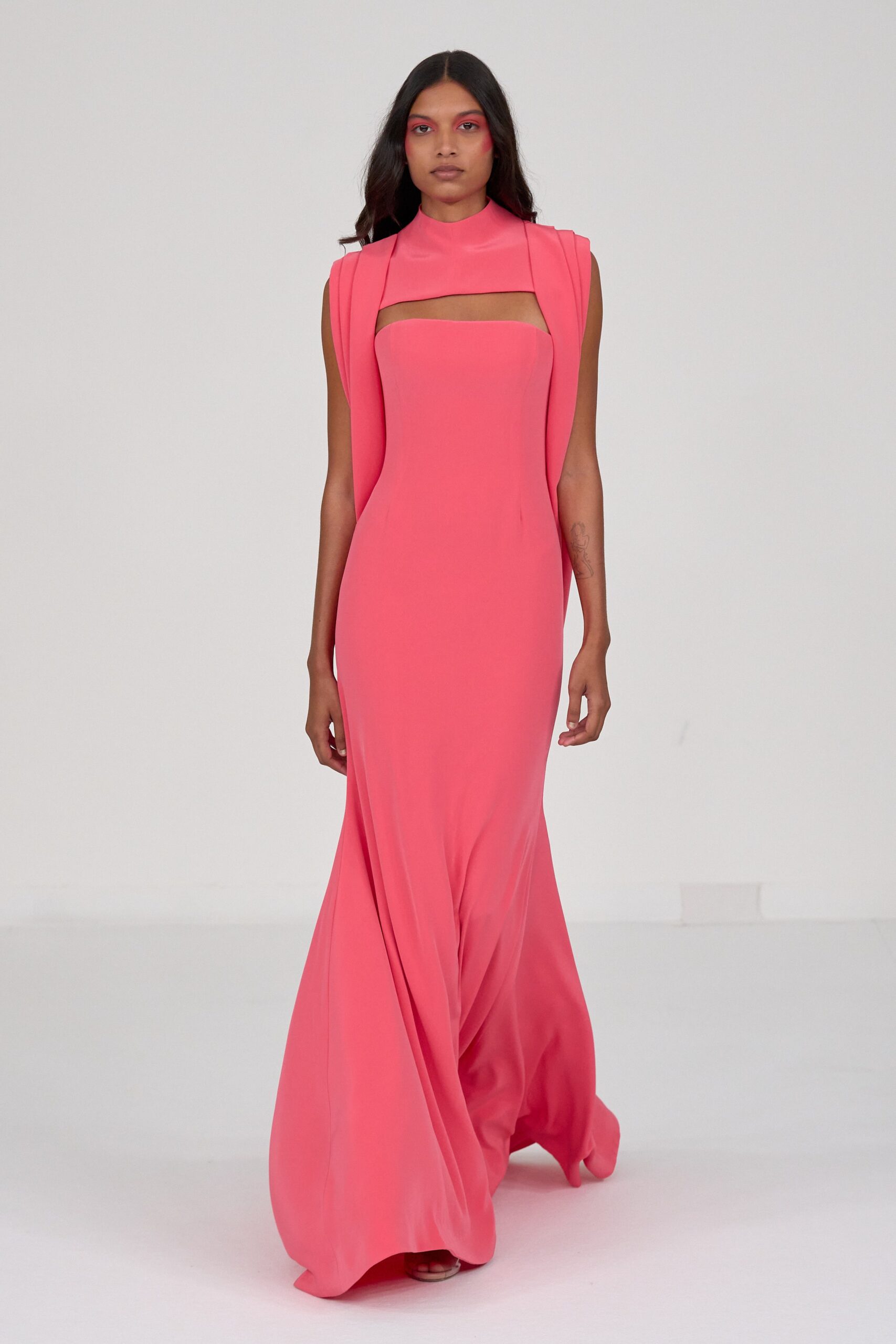 fitted pink silk gown