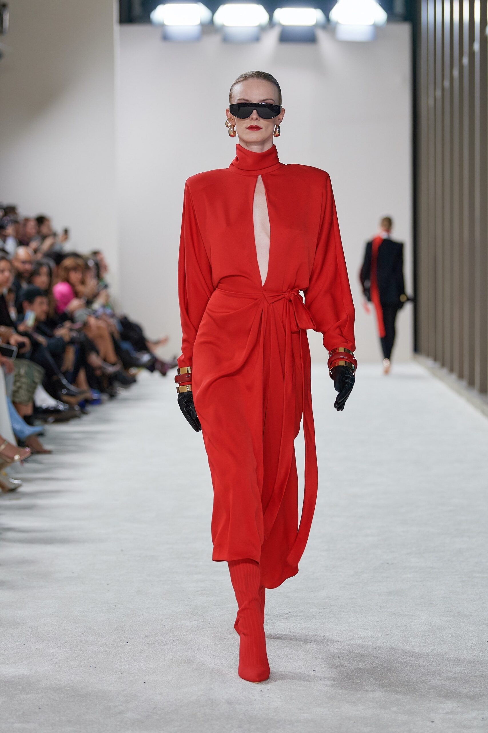 red silk midi dress with cutout