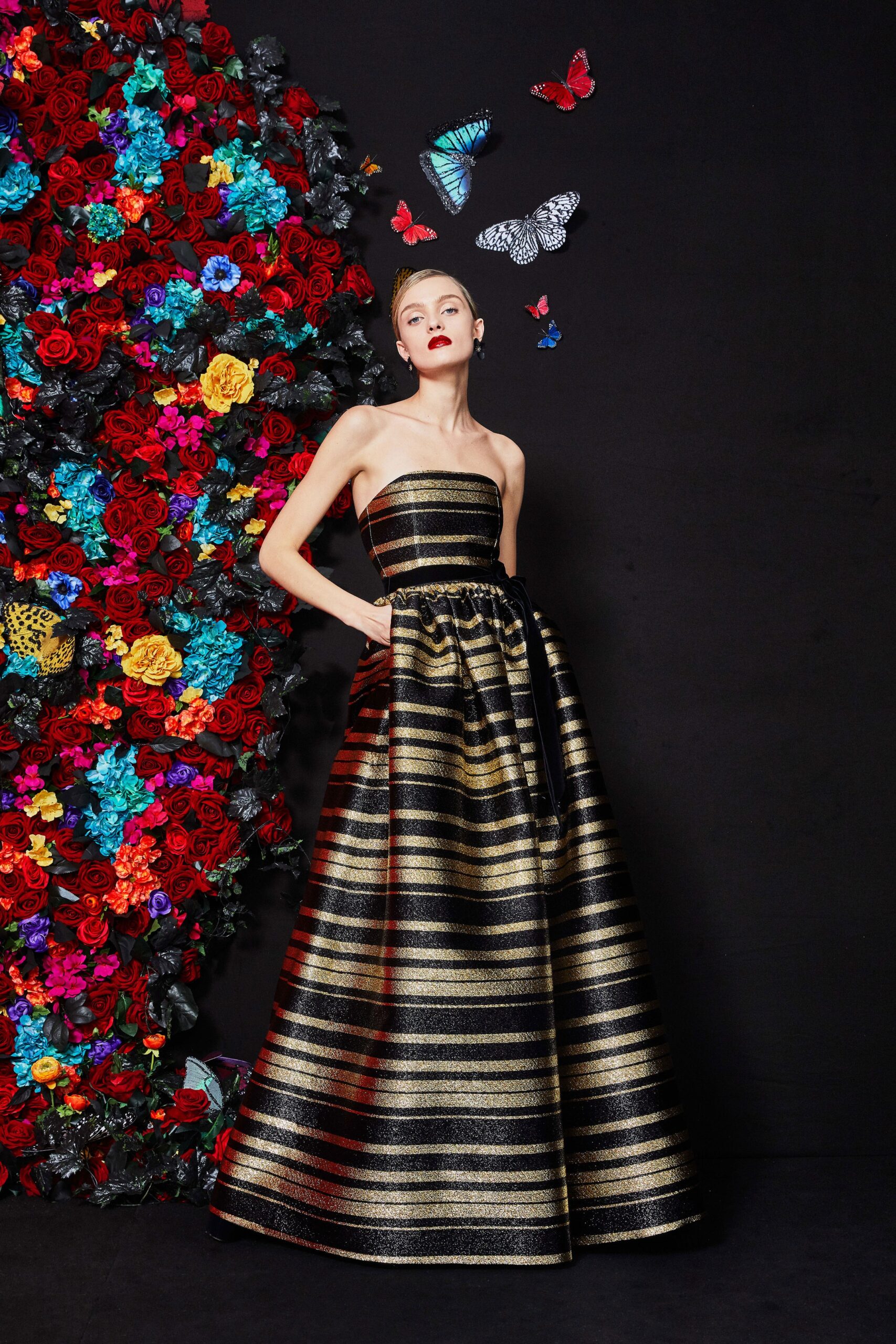 black and gold striped gown