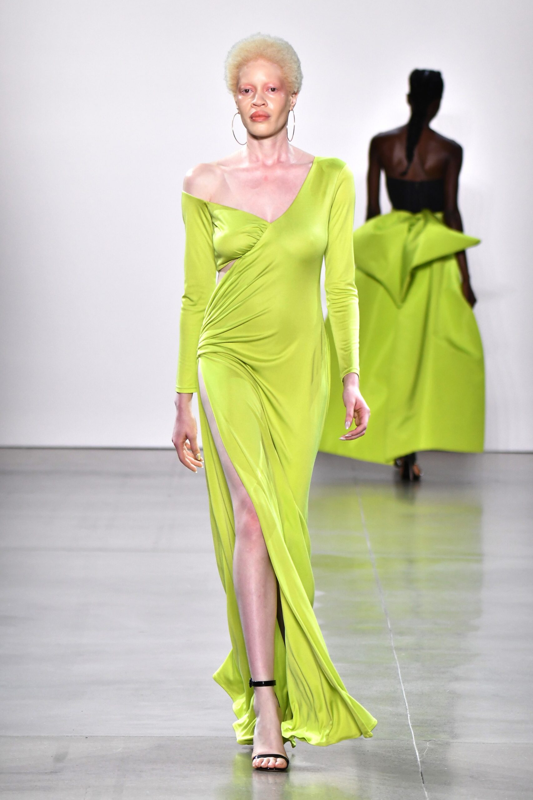 fitted green silk gown