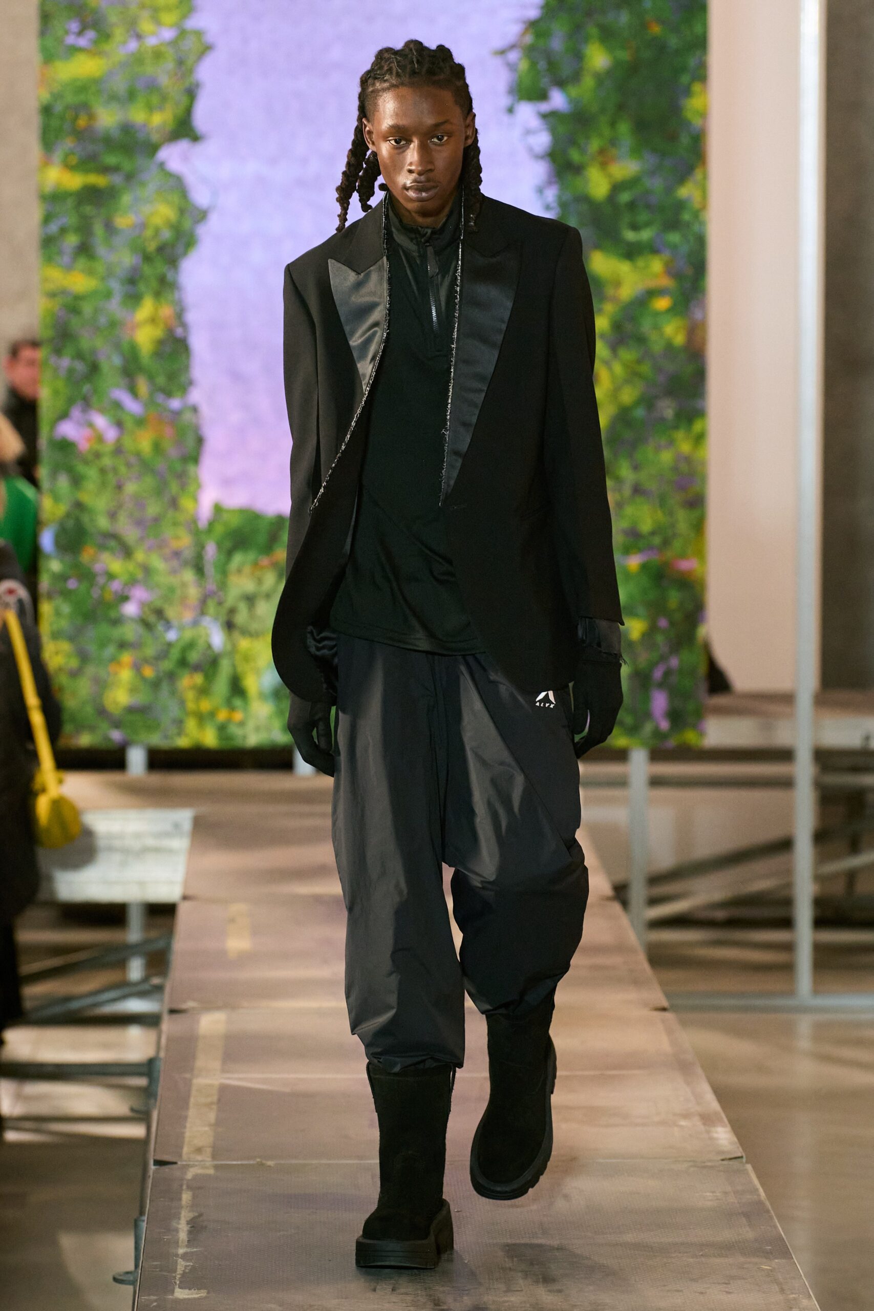 black tailored blazer with relaxed pants