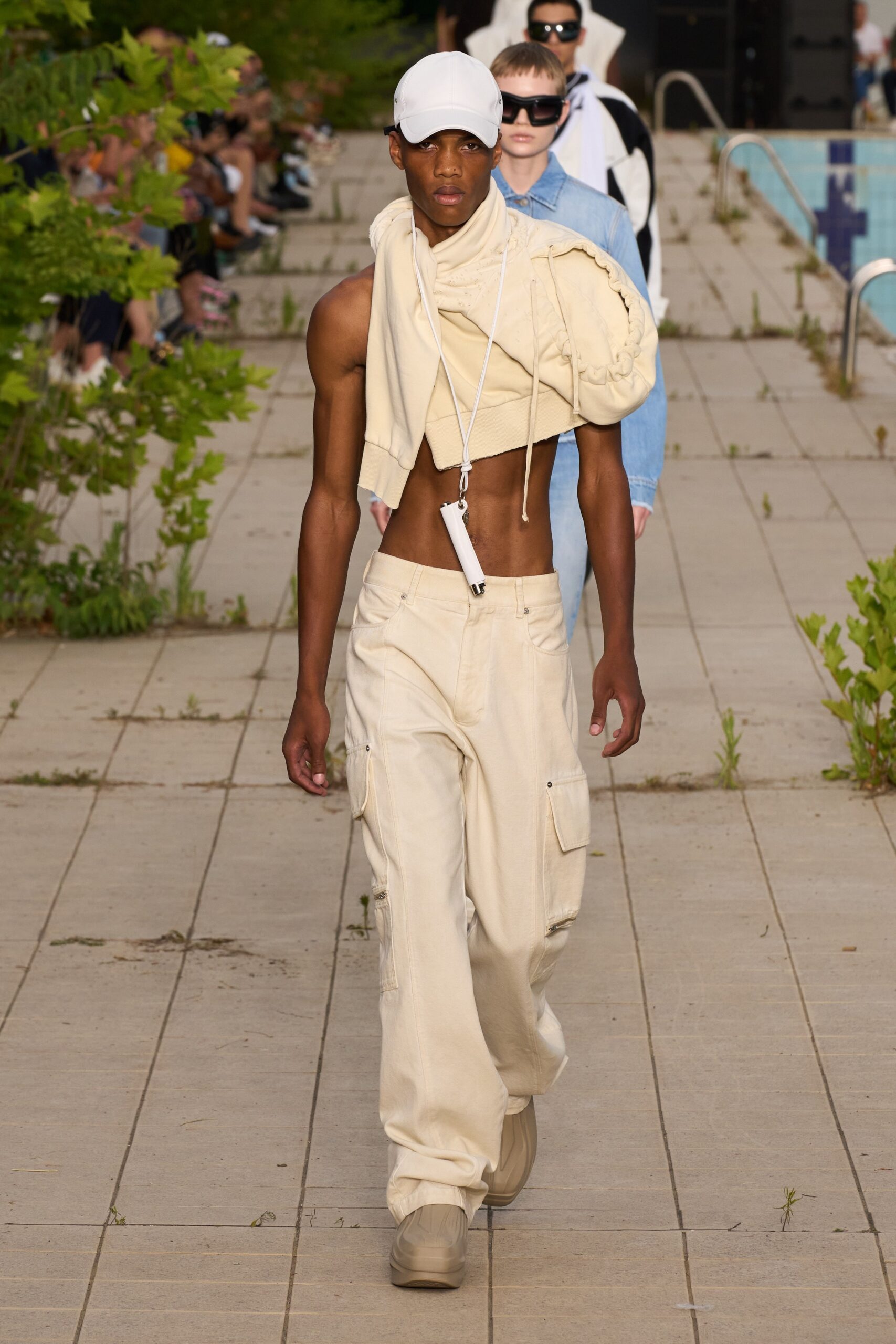 beige relaxed cargo pants and white fitted top
