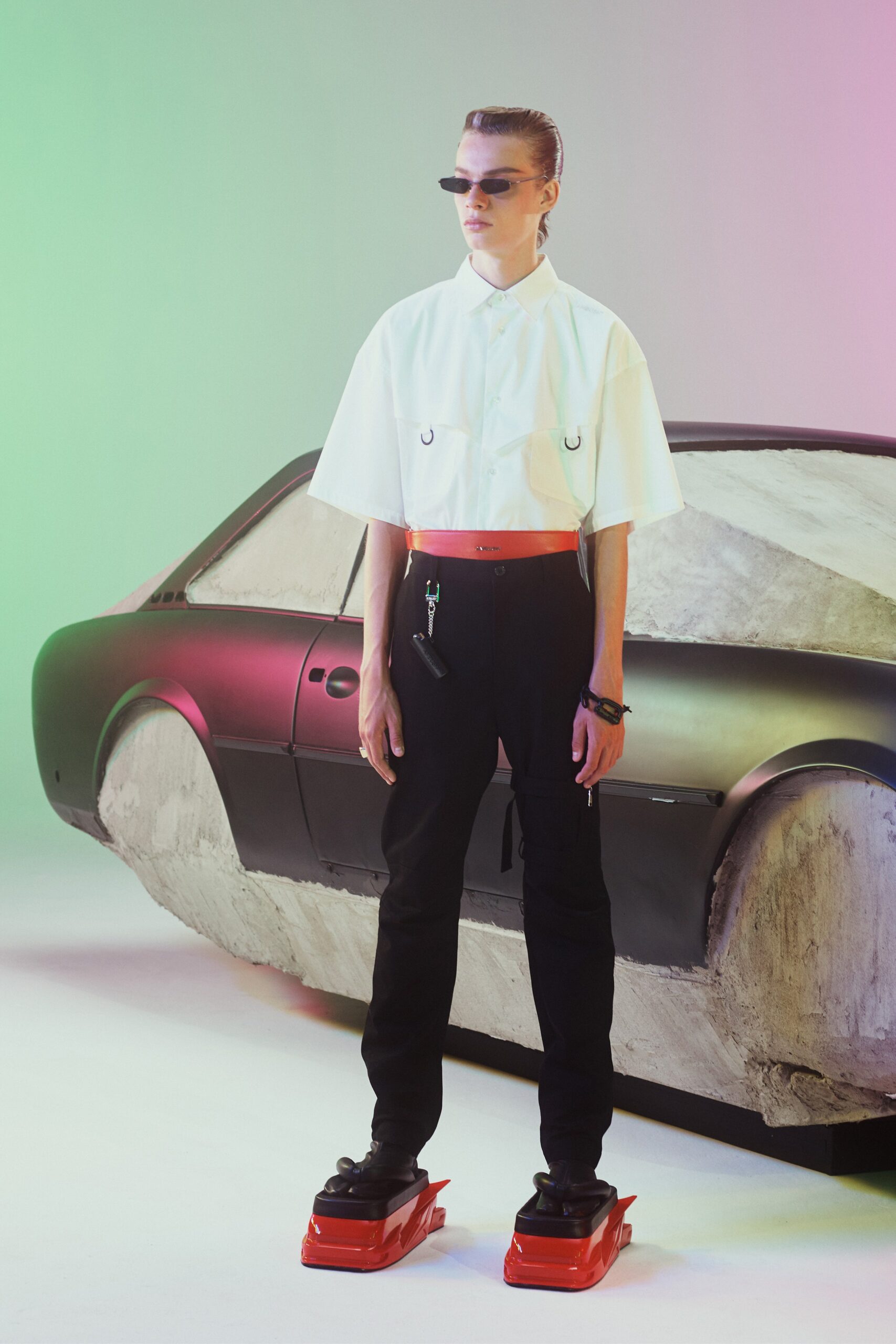 white cotton short-sleeve collared relaxed buttoned shirt