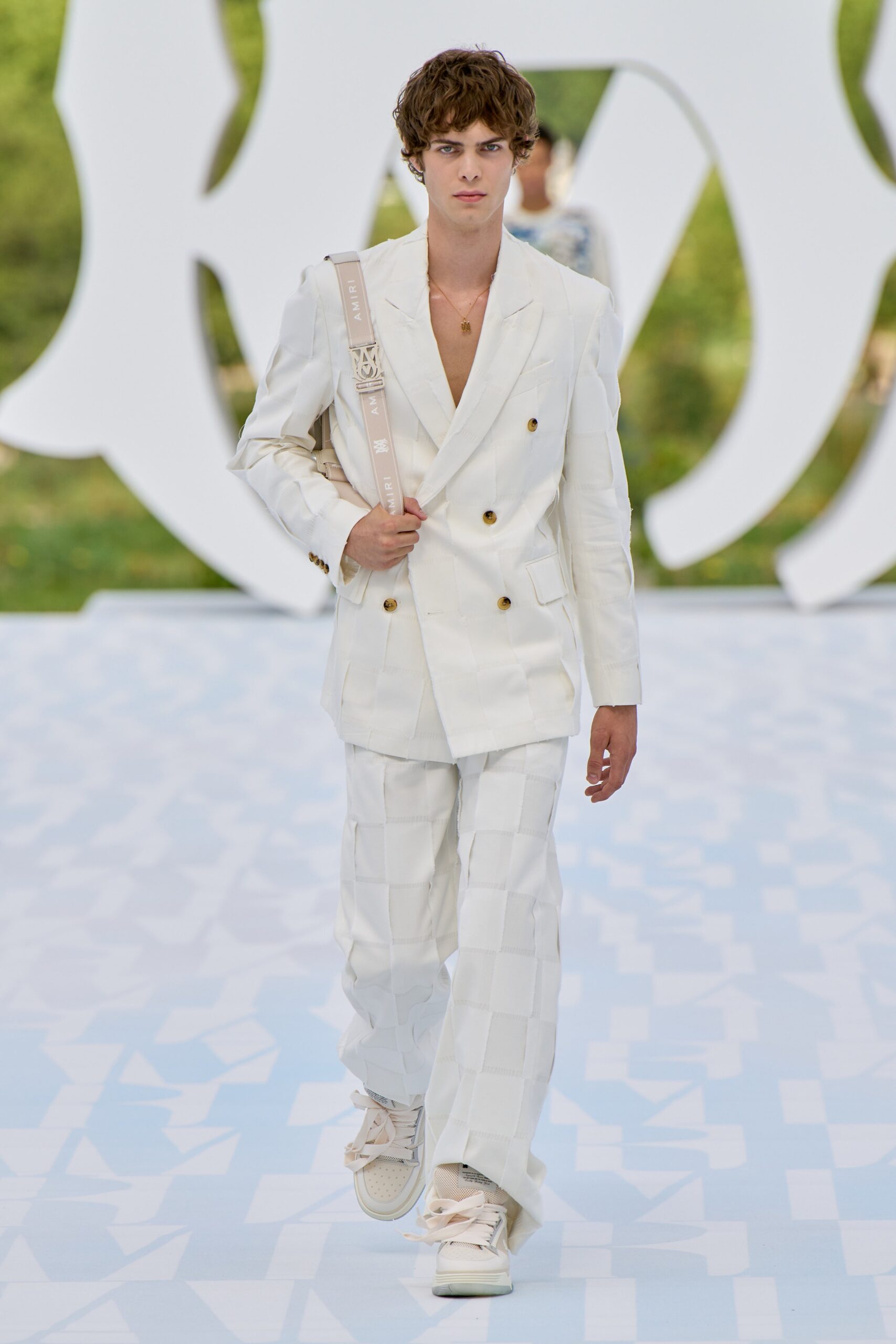 white tailored suit with shoes