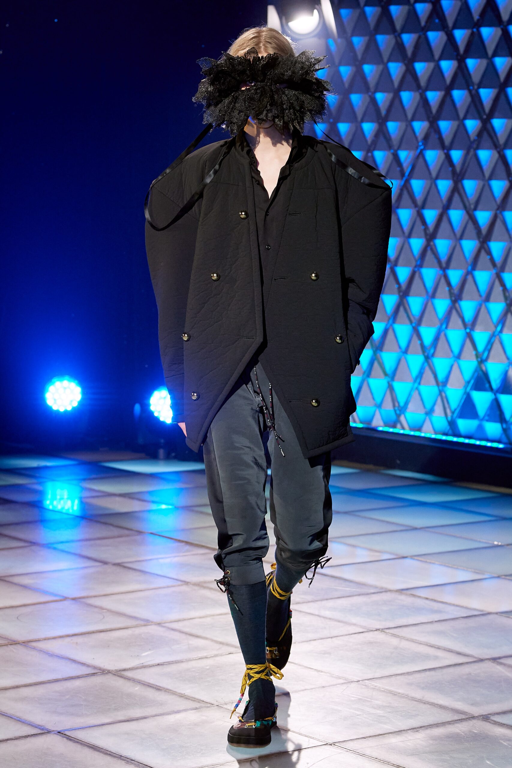 oversized black jacket and relaxed pants