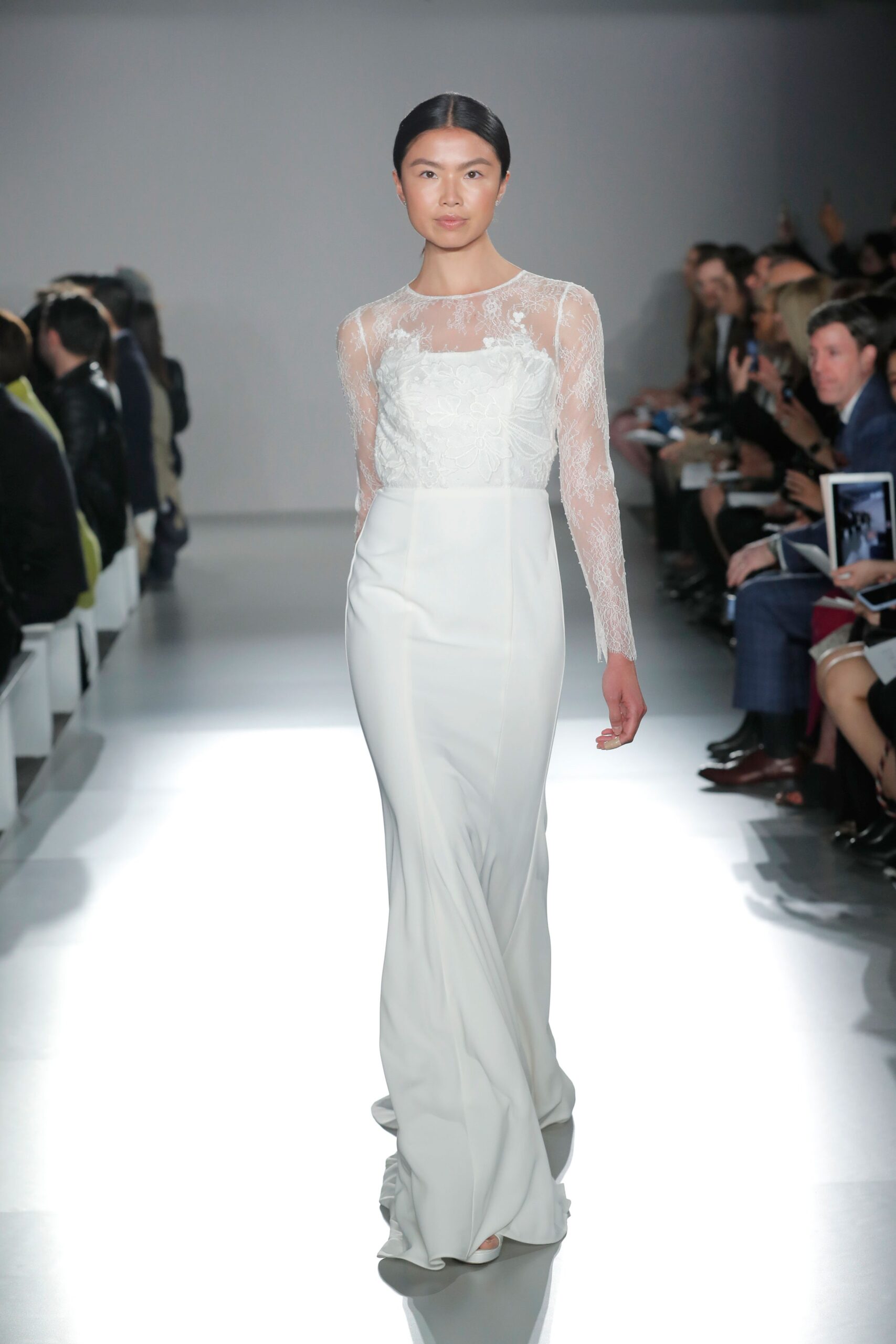 white silk lace gown