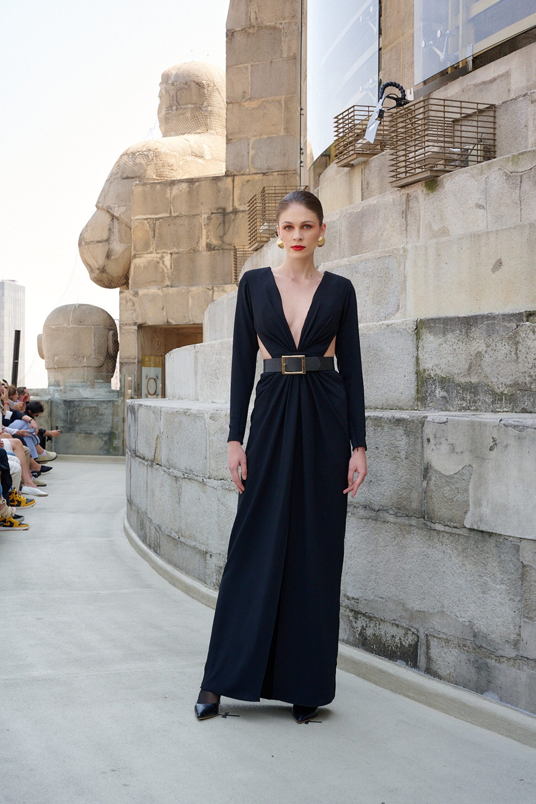 black silk fitted gown