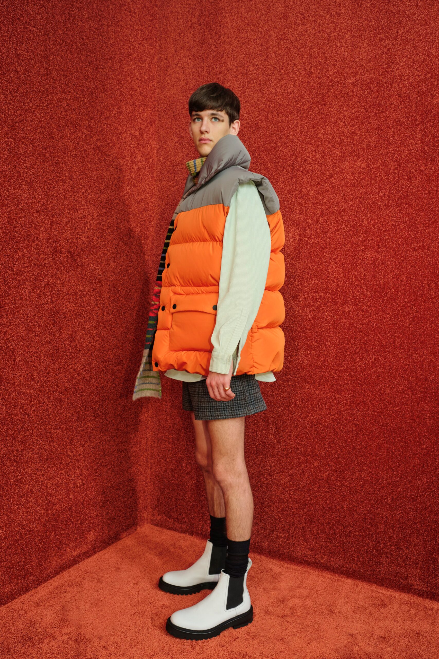 orange jersey sleeveless hooded relaxed padded vest