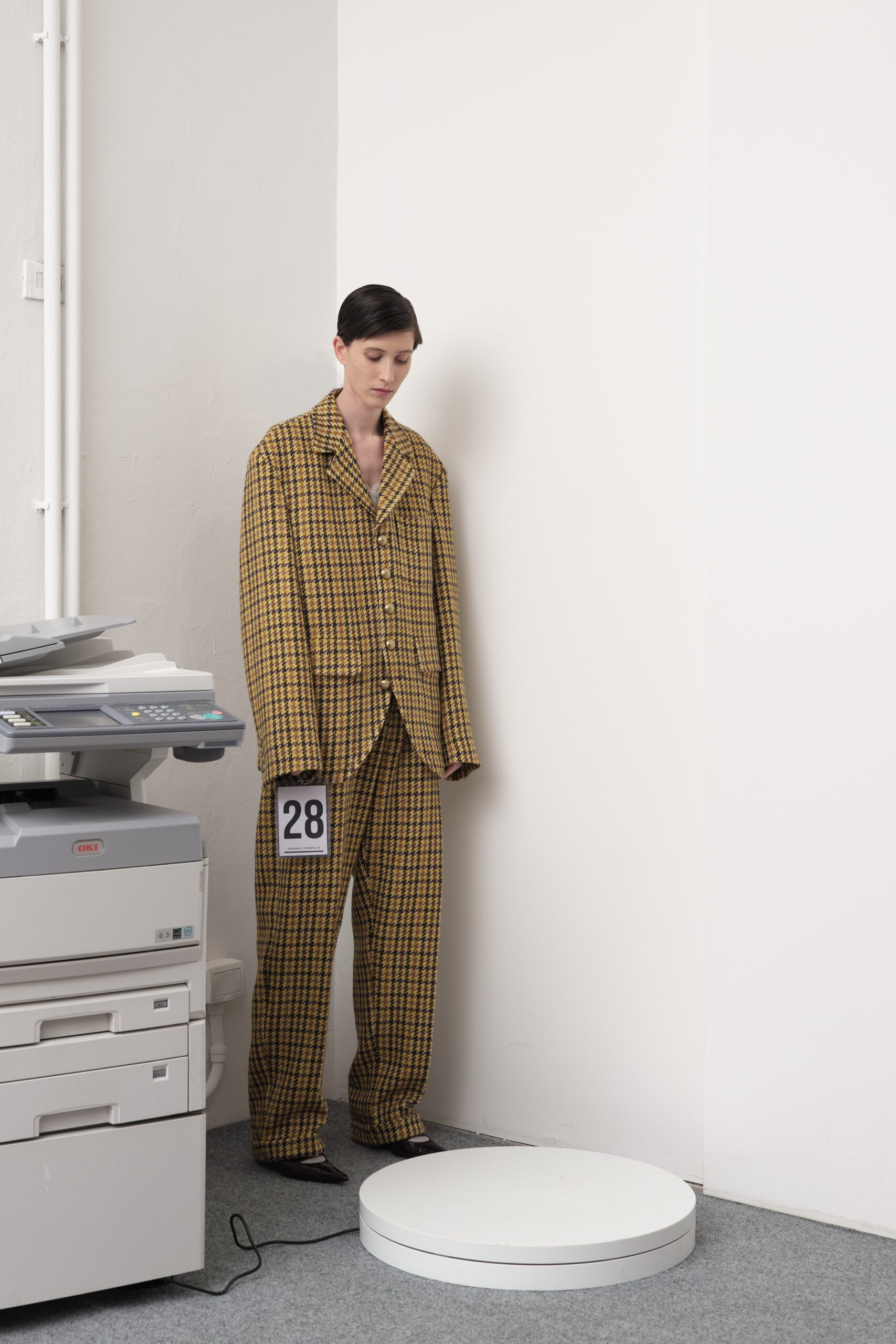 yellow and black checked suit