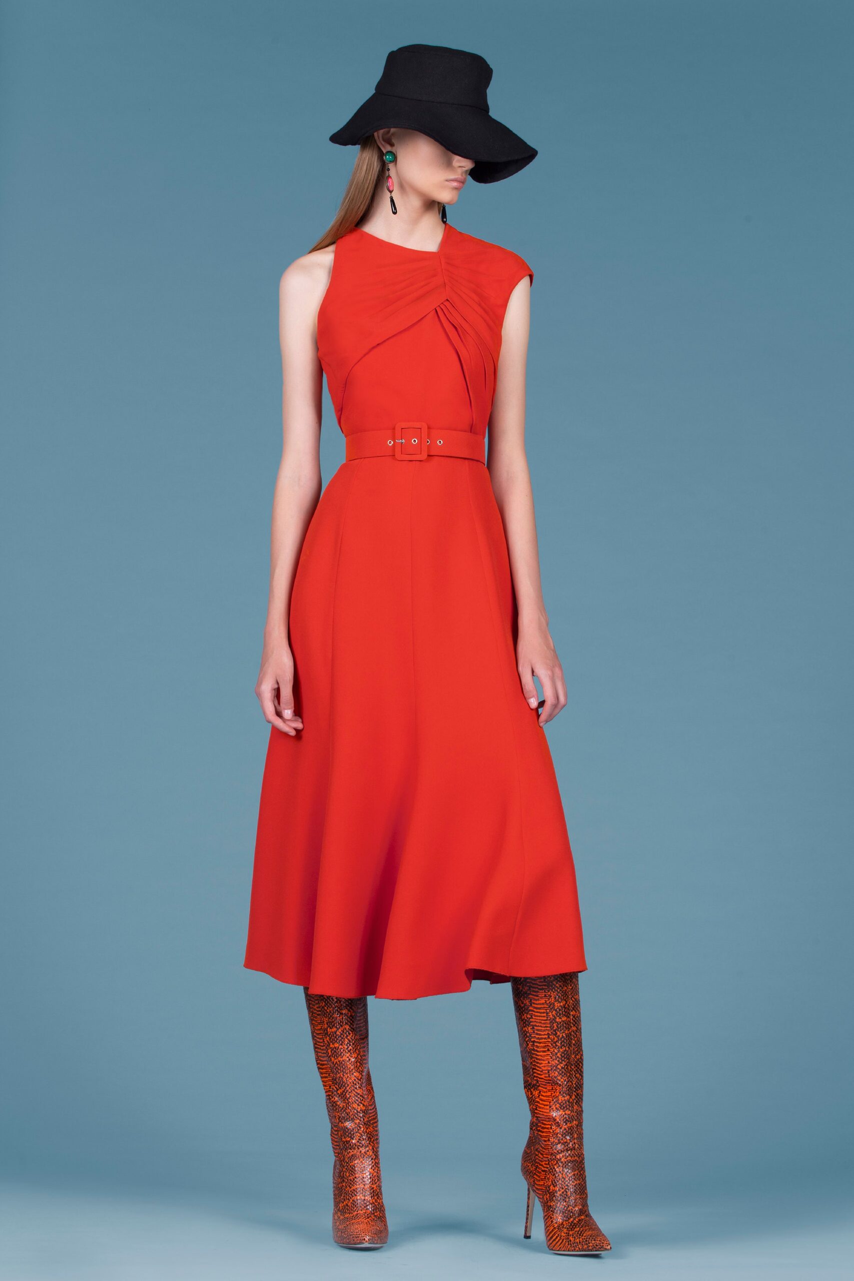 orange leather shiny boots