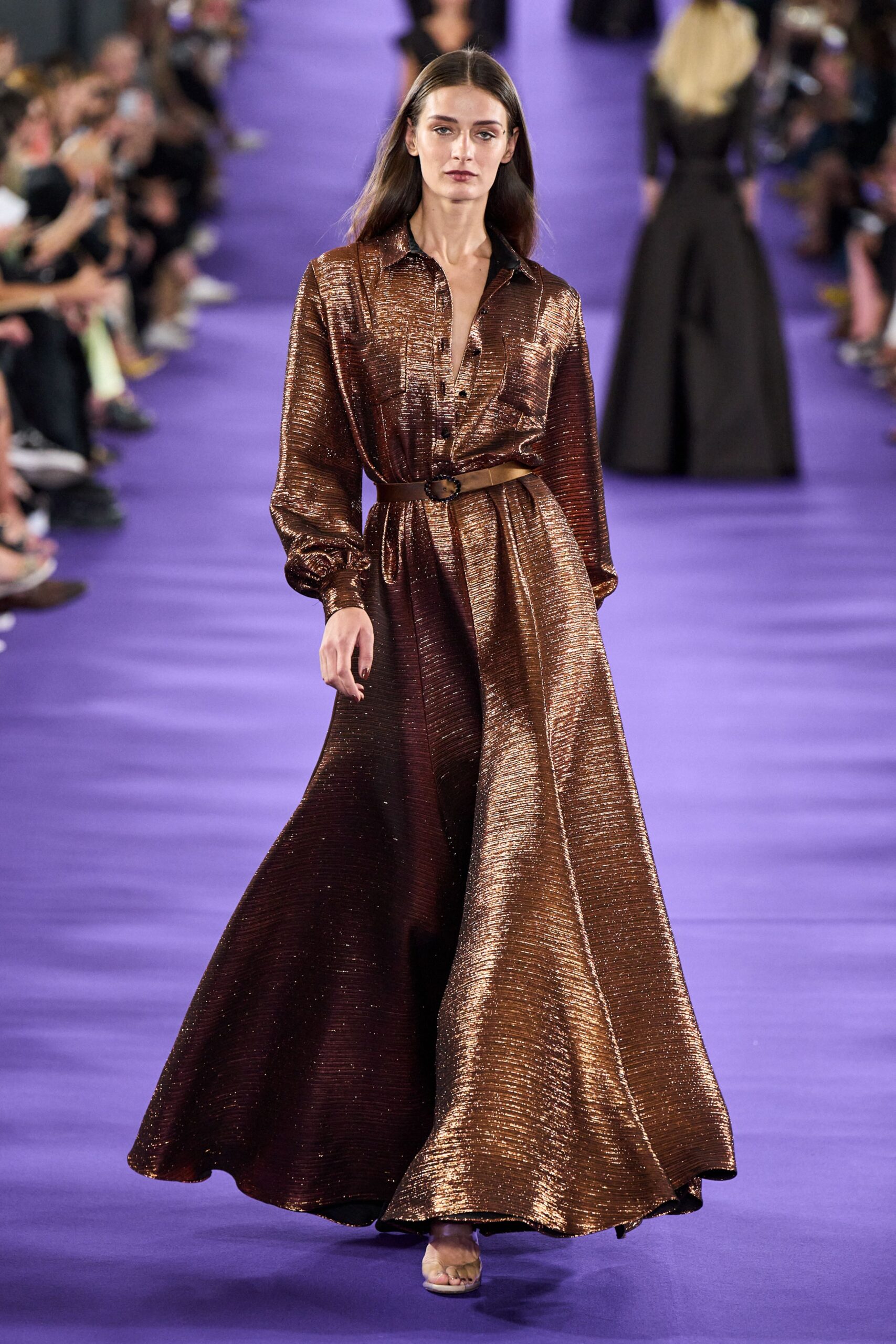 brown silk long-sleeve dress