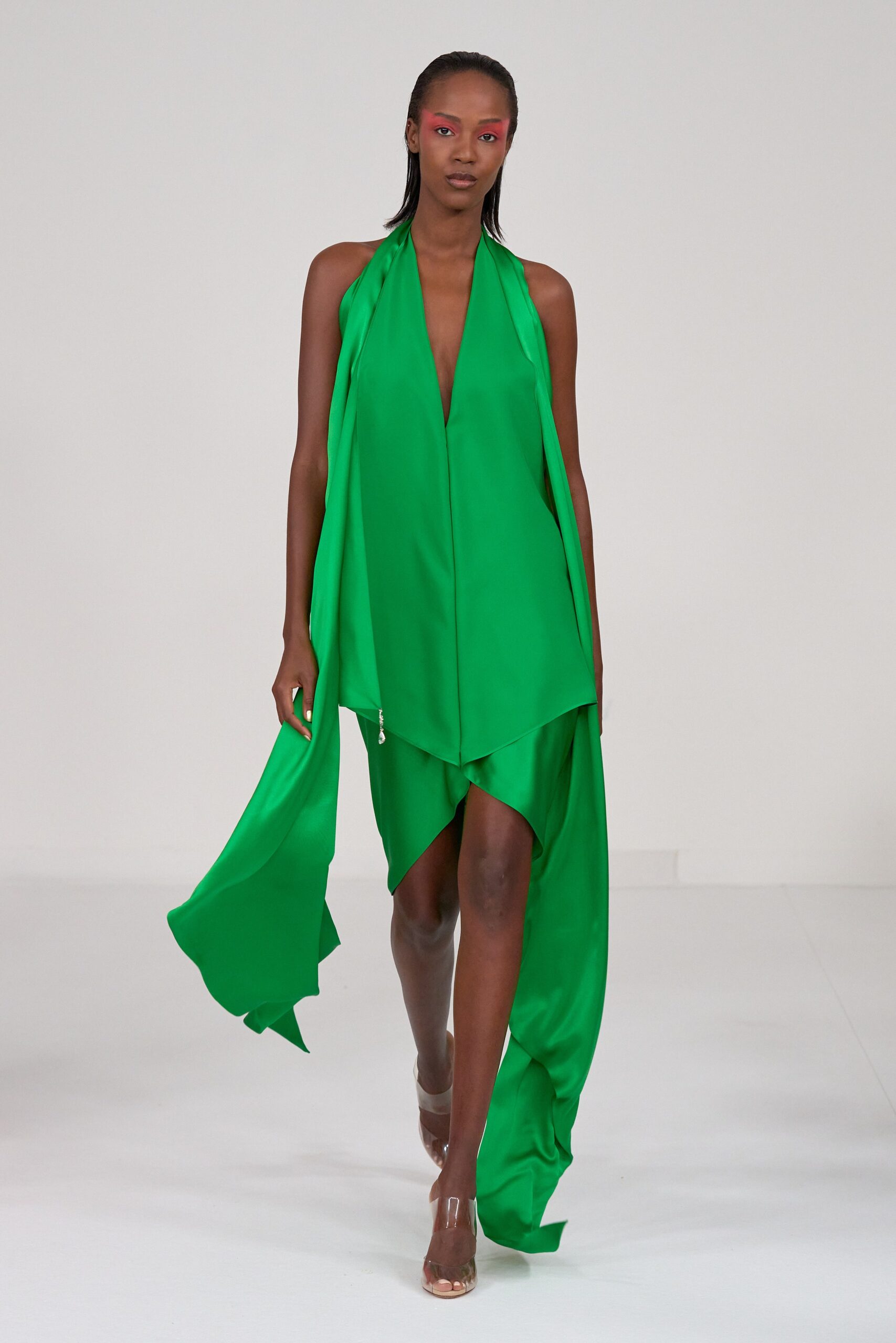 green silk sleeveless dress