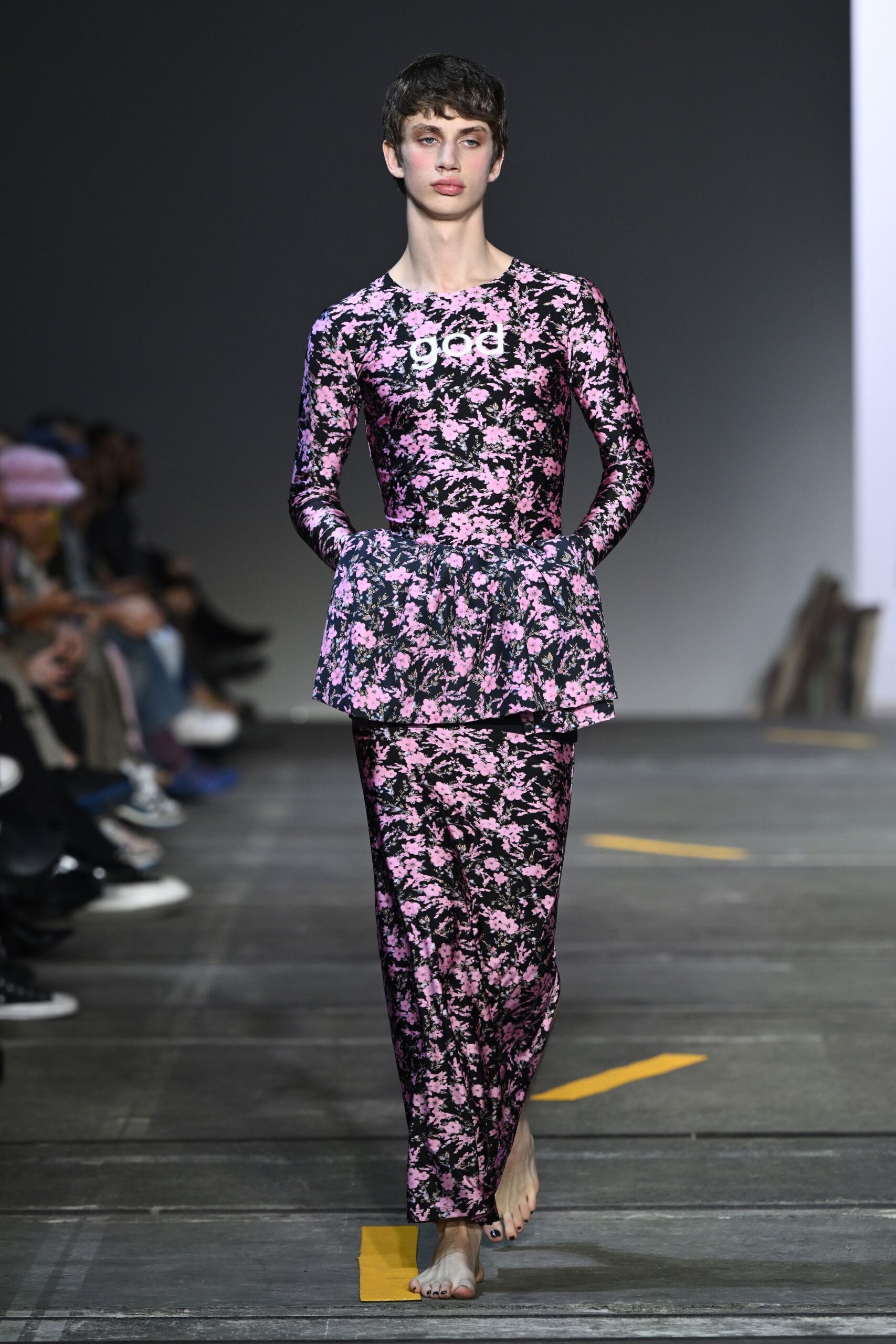 pink floral fitted midi dress