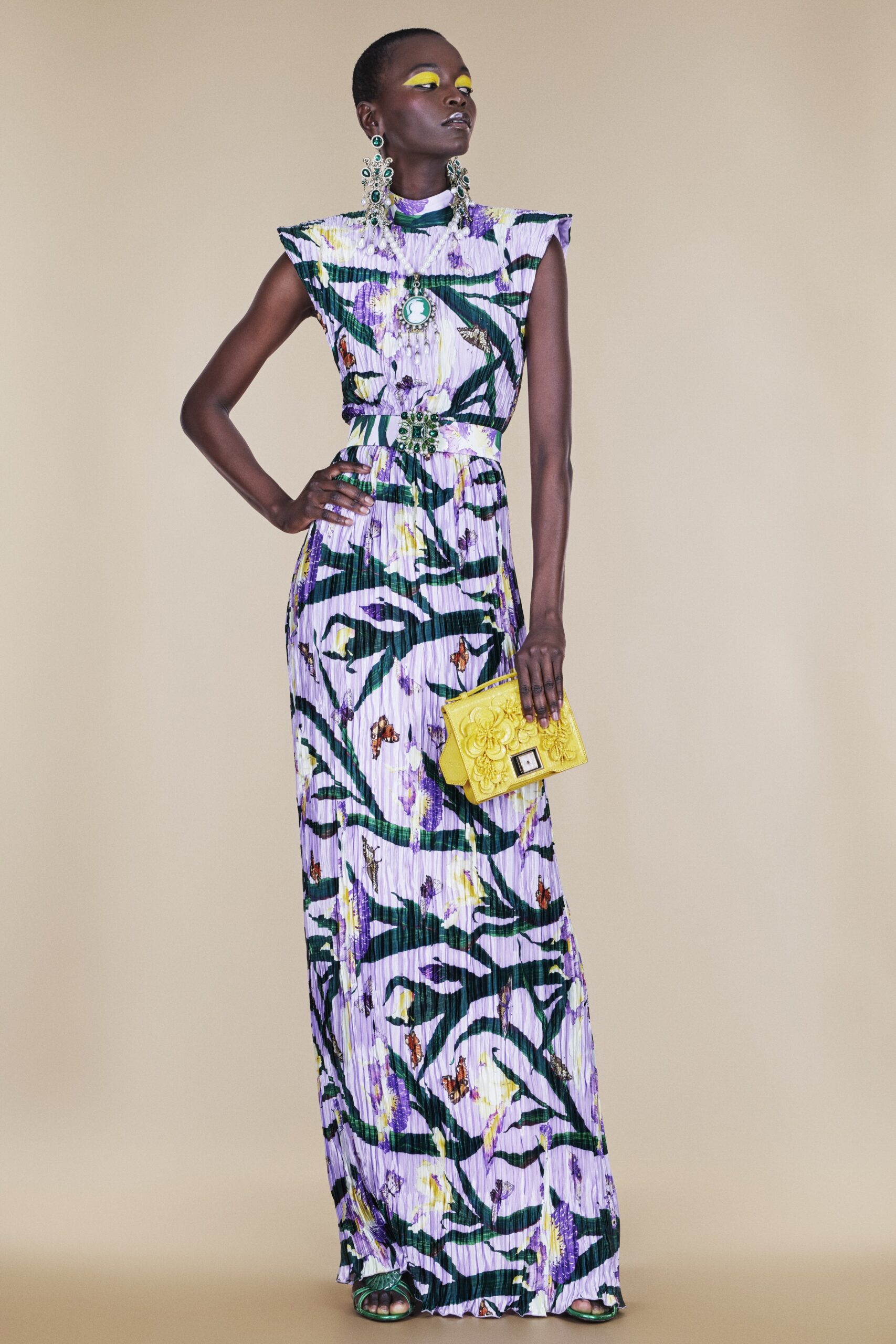 purple silk pleated gown