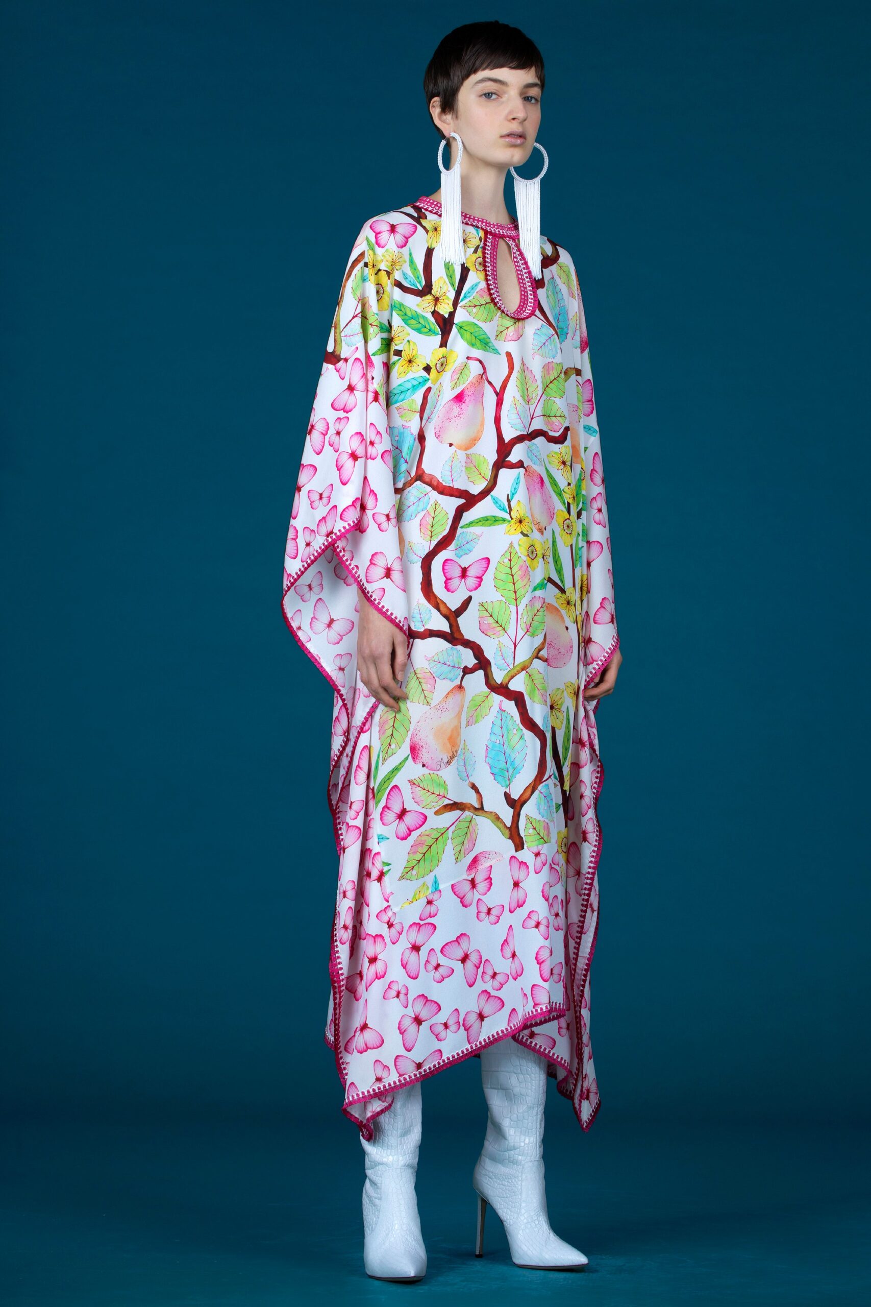 pink cotton sleeveless relaxed printed poncho