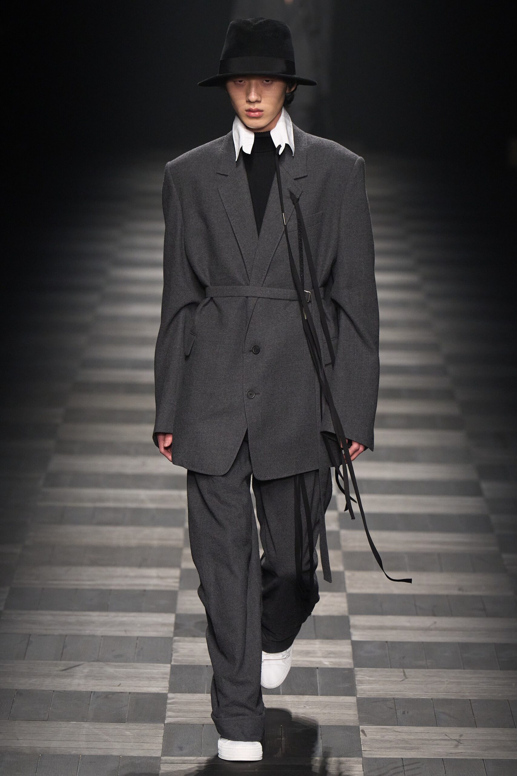 gray oversized blazer with relaxed pants