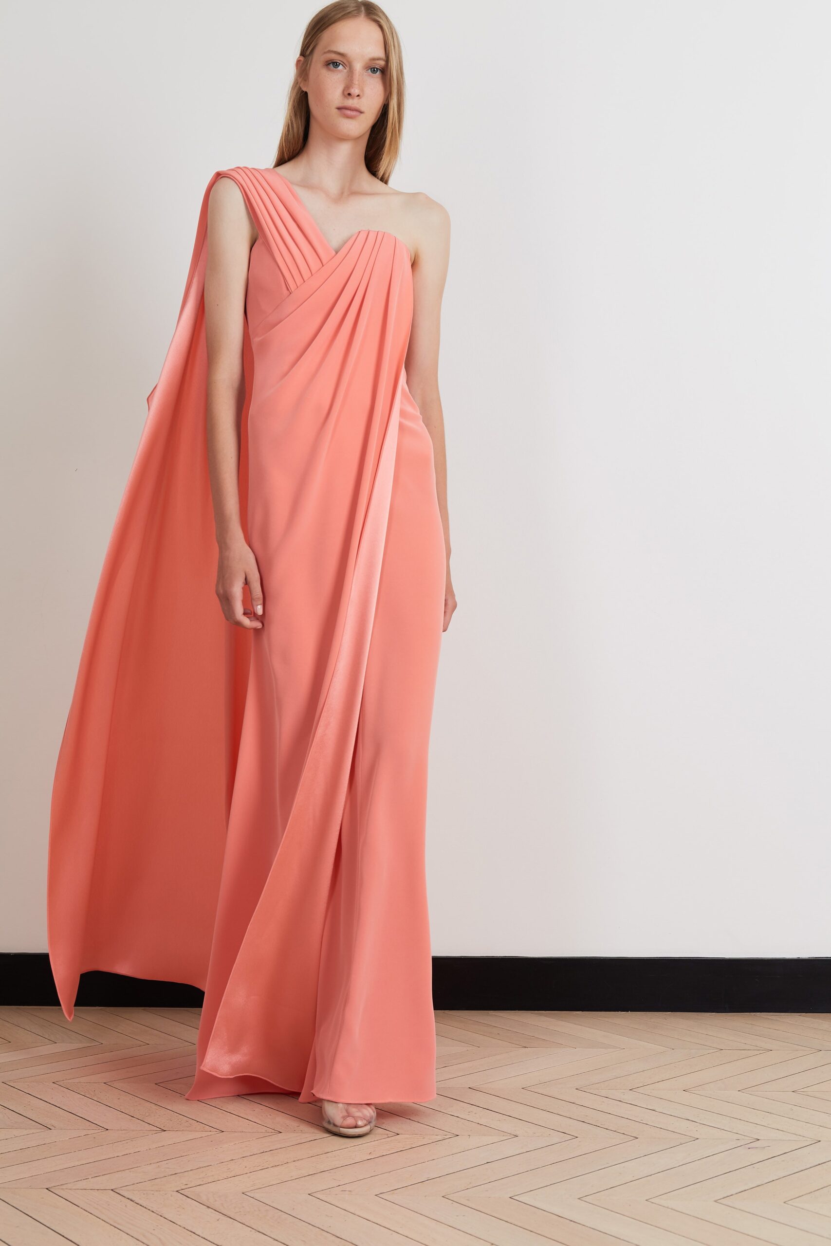 pink silk sleeveless gown