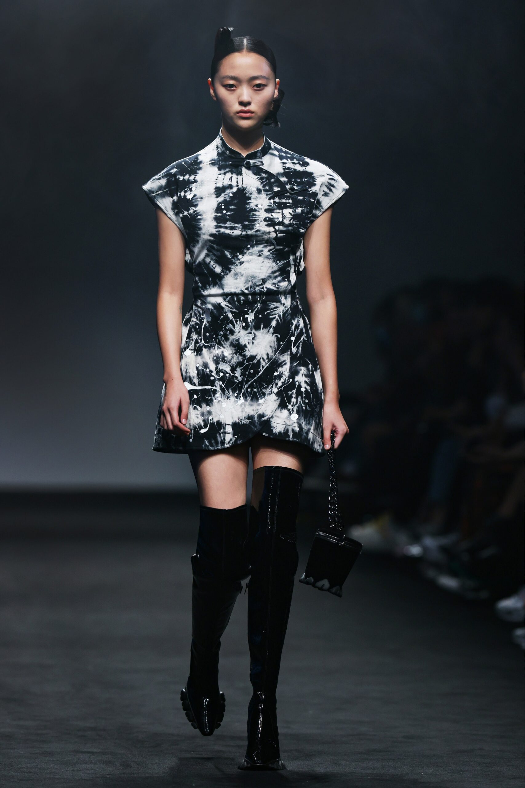 black and white printed mini dress