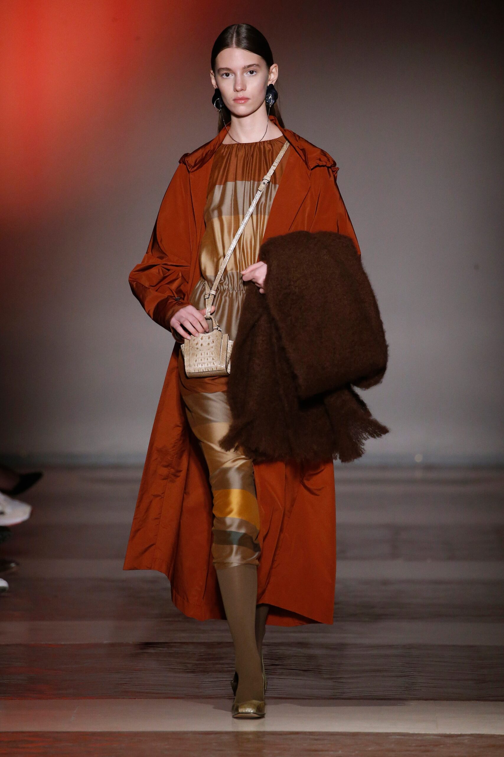 orange silk coat with gold dress