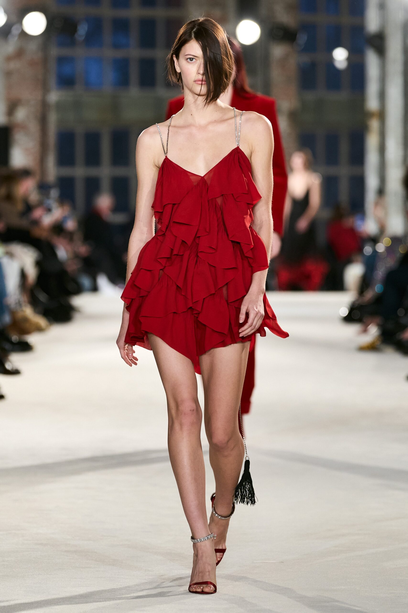 red ruffled mini dress