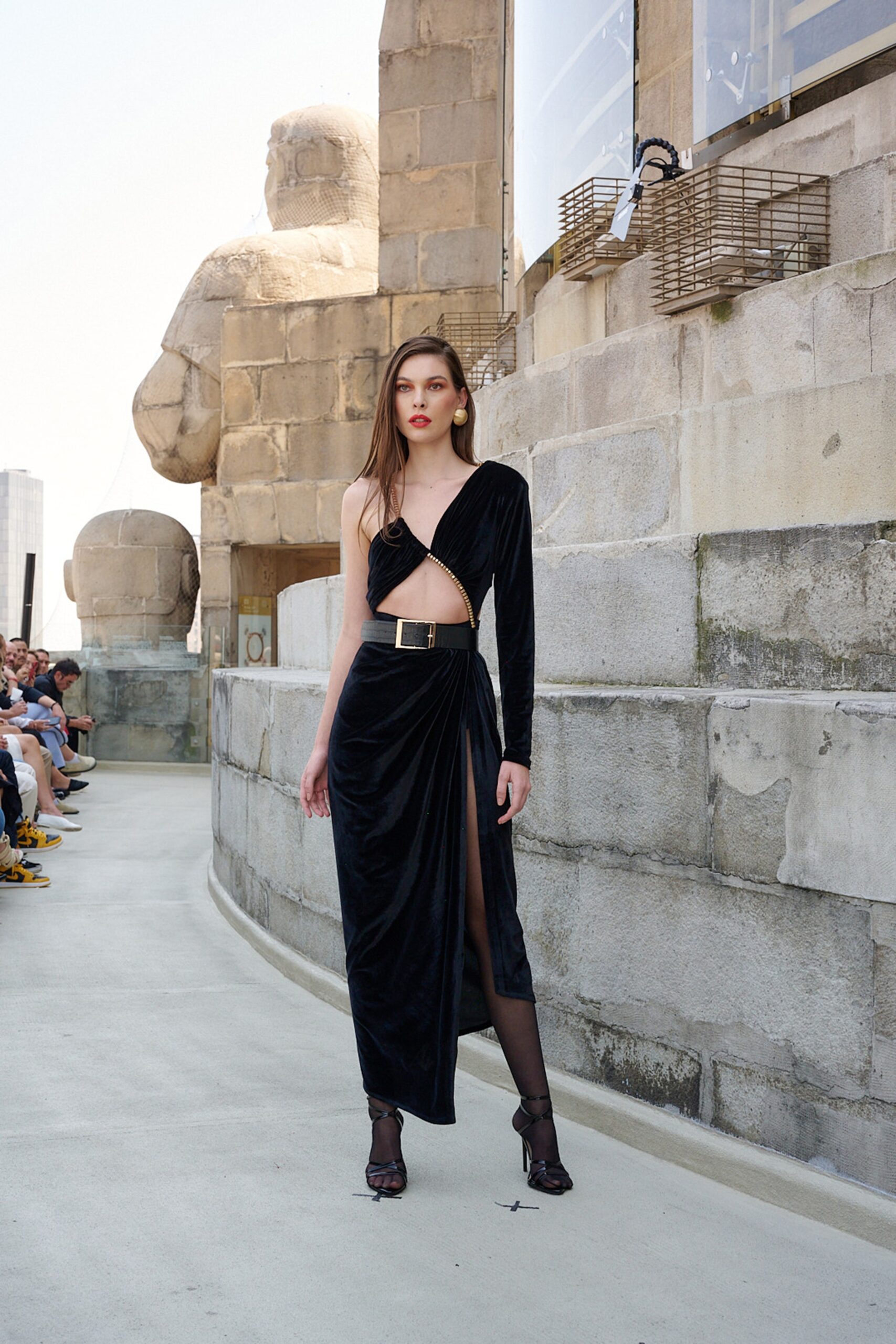 fitted black velvet dress