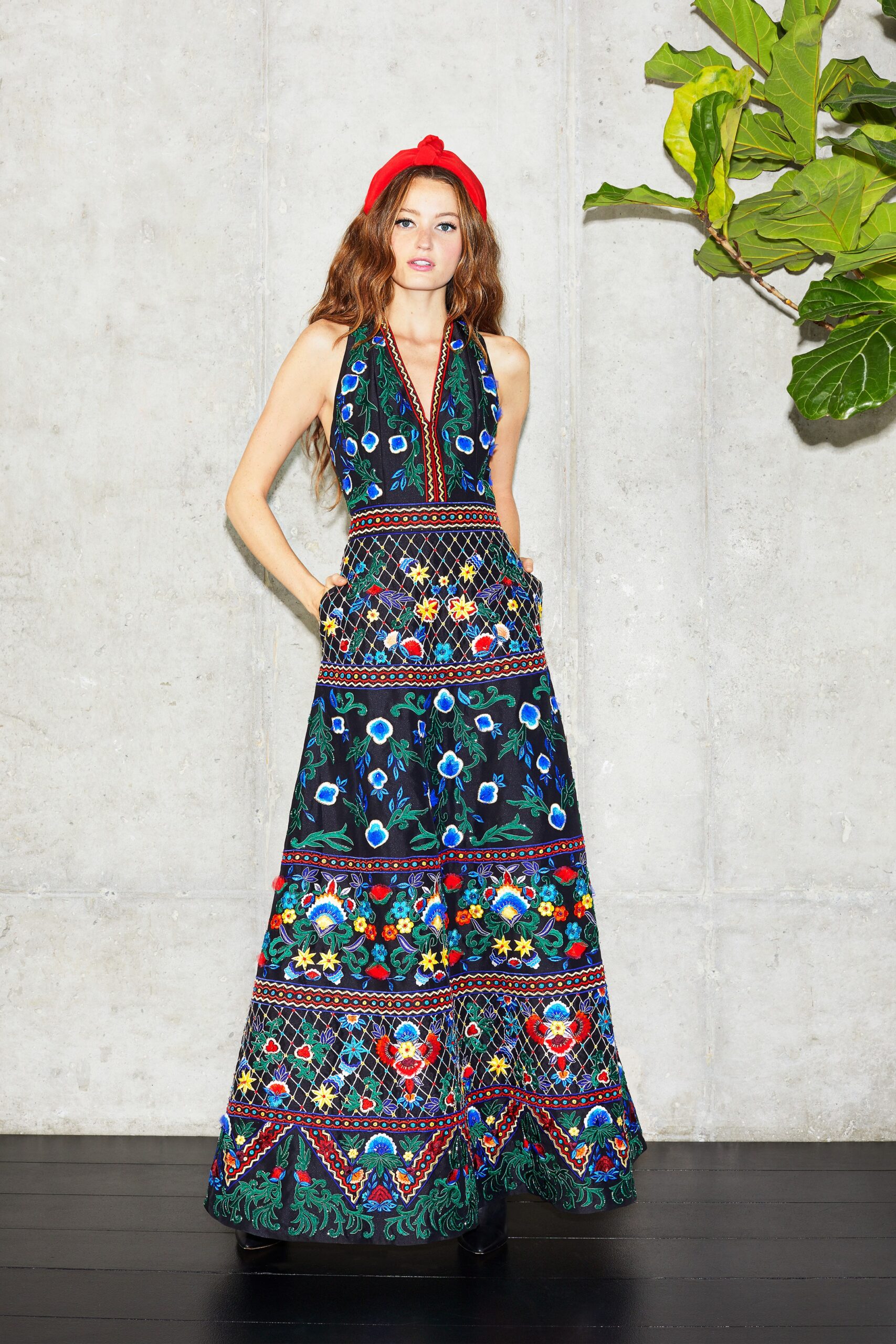 embroidered black maxi dress