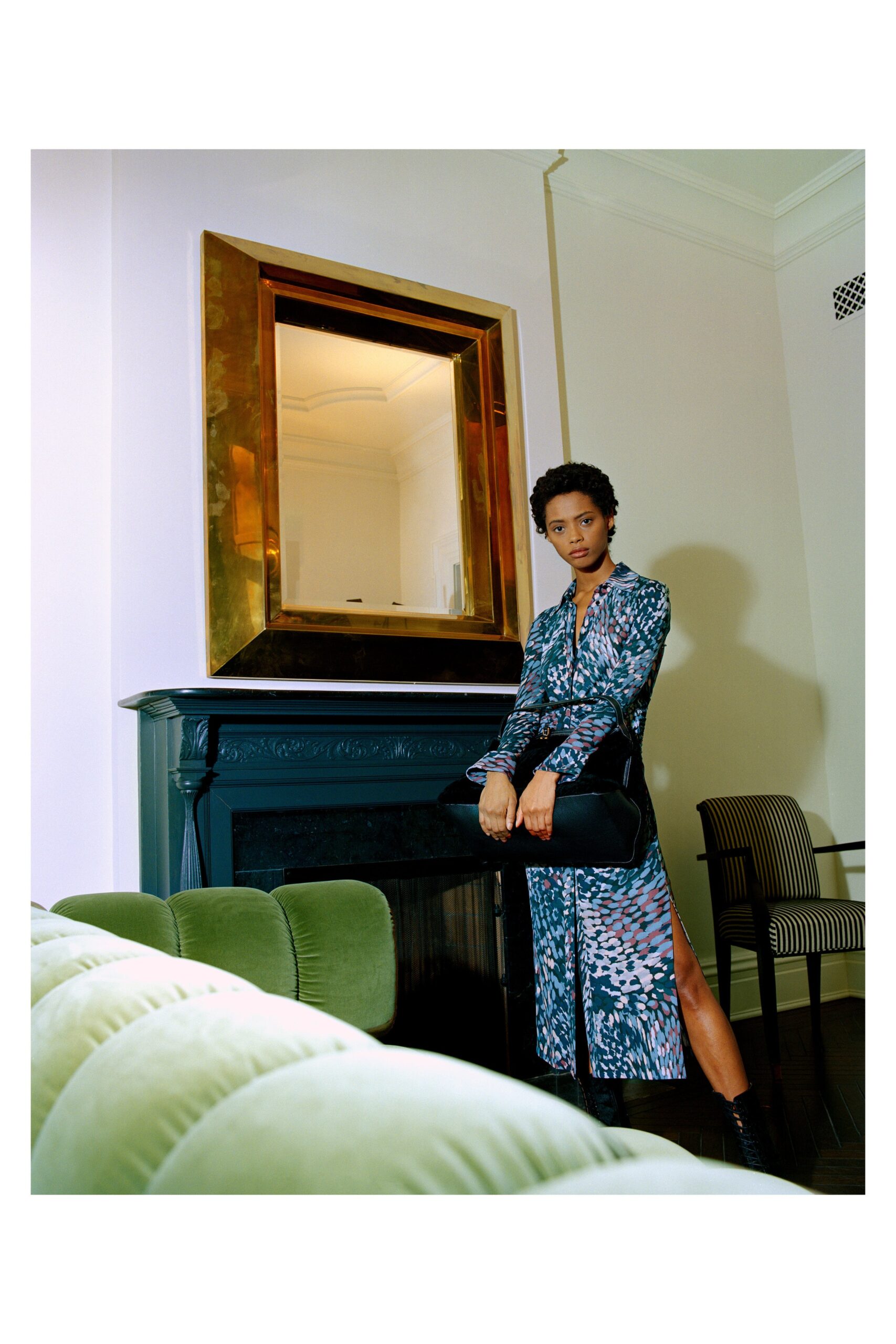 blue pink printed midi dress