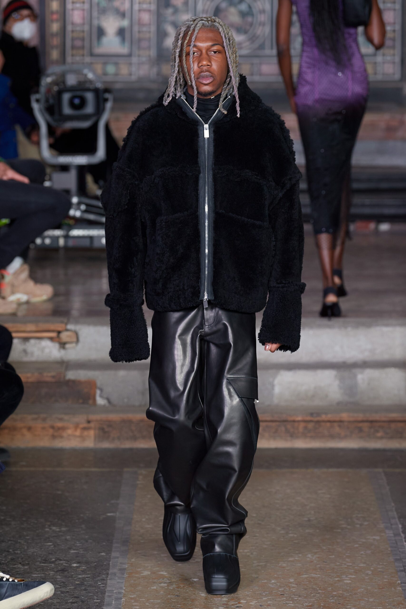 black oversized faux-fur jacket