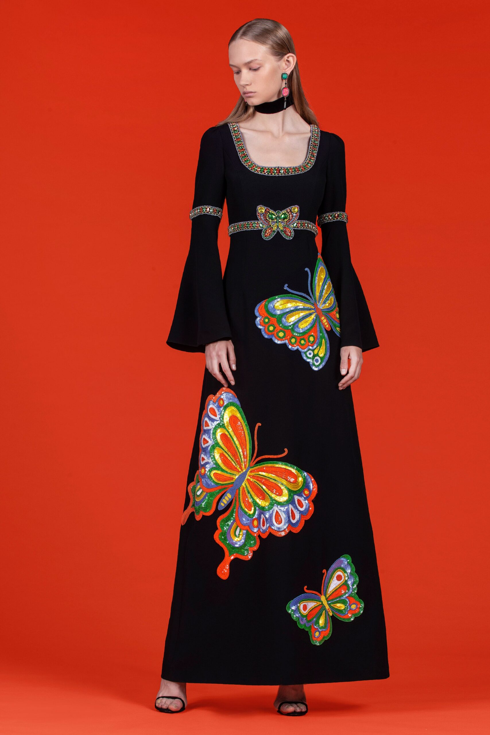 black embroidered maxi gown