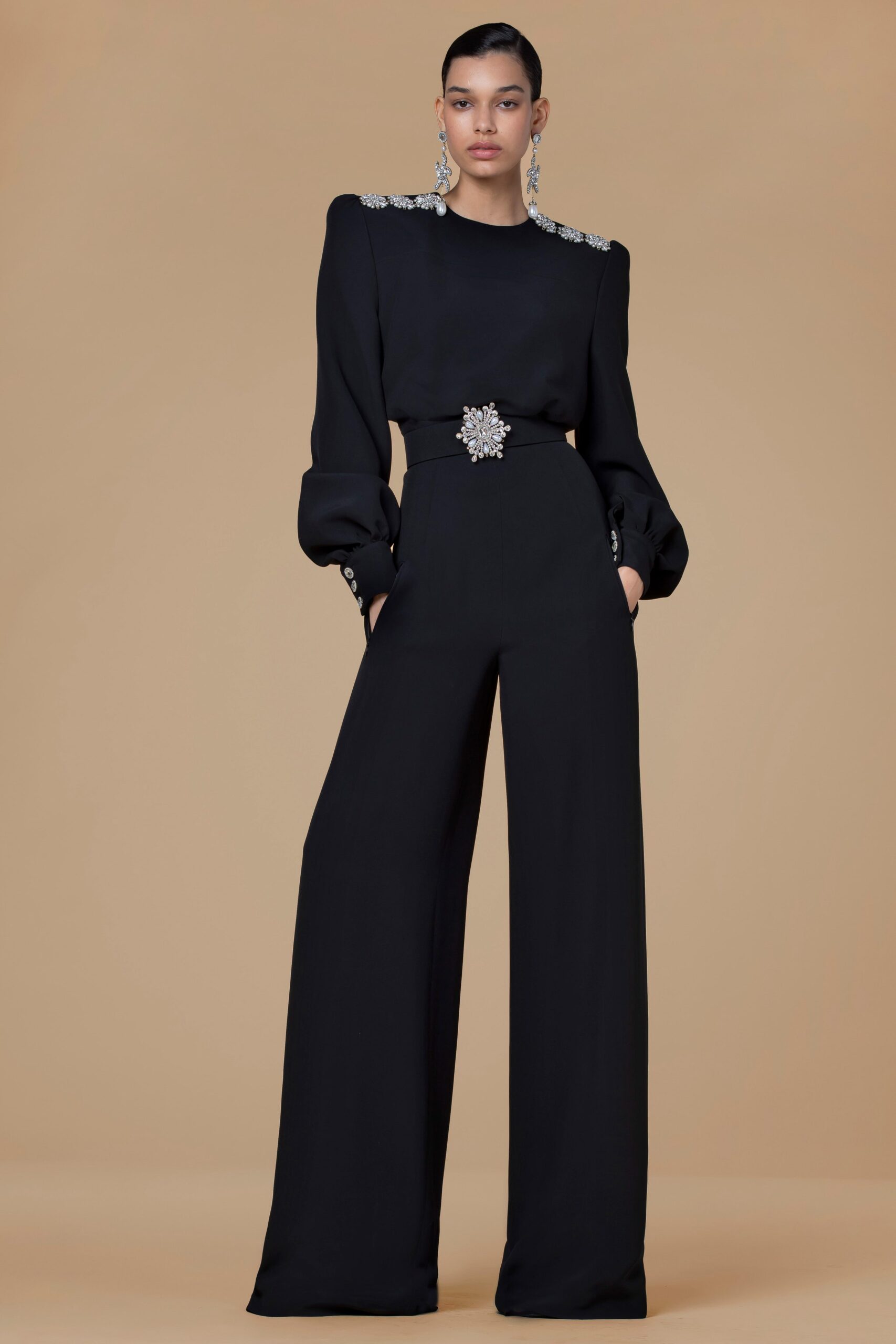 black silk fitted jumpsuit