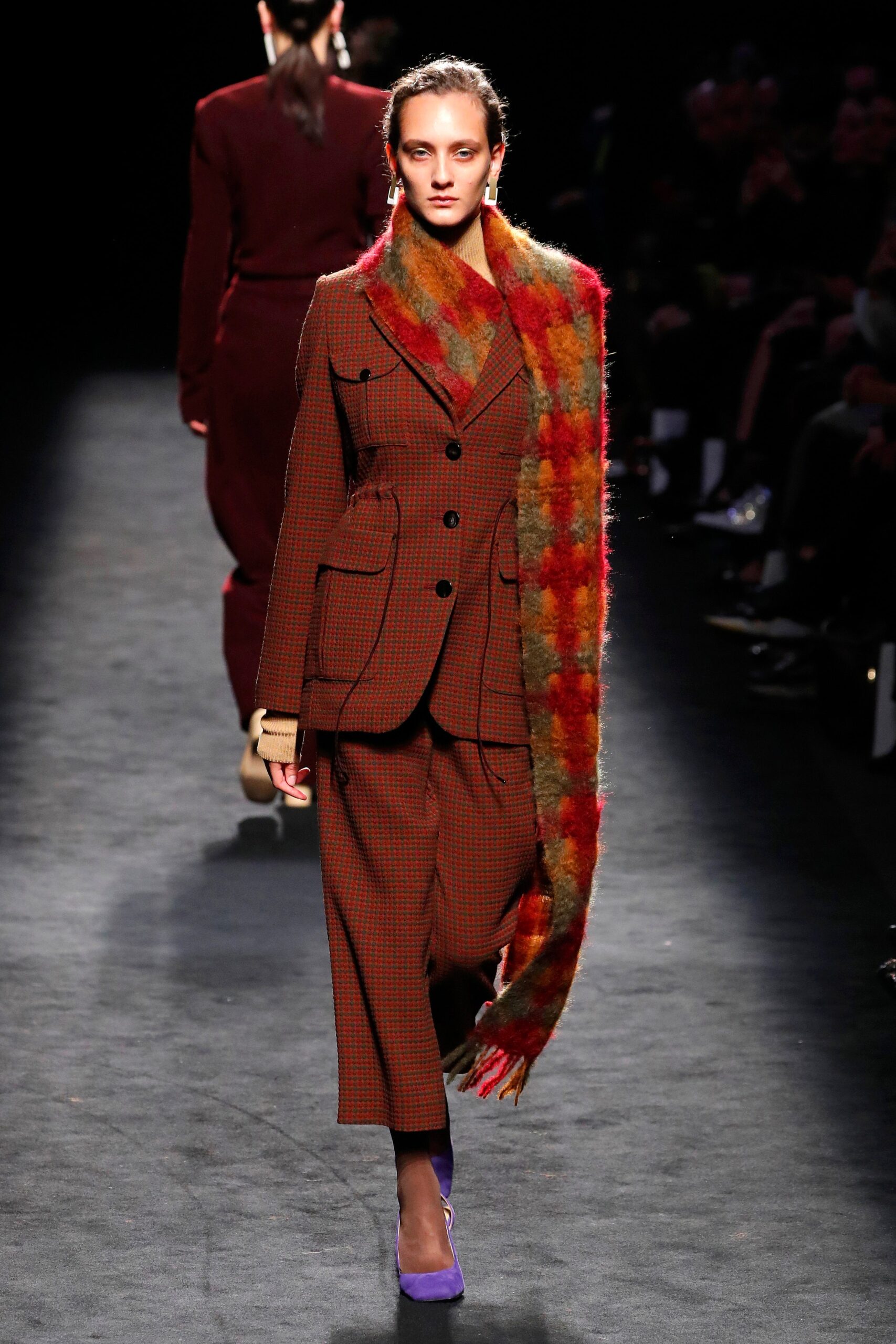 red and brown tailored suit