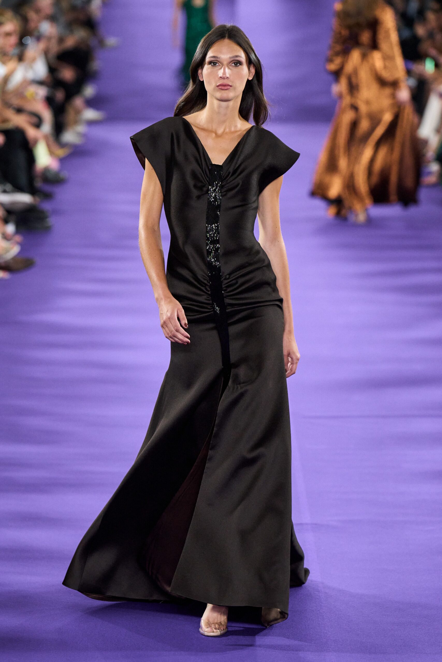 black silk fitted gown