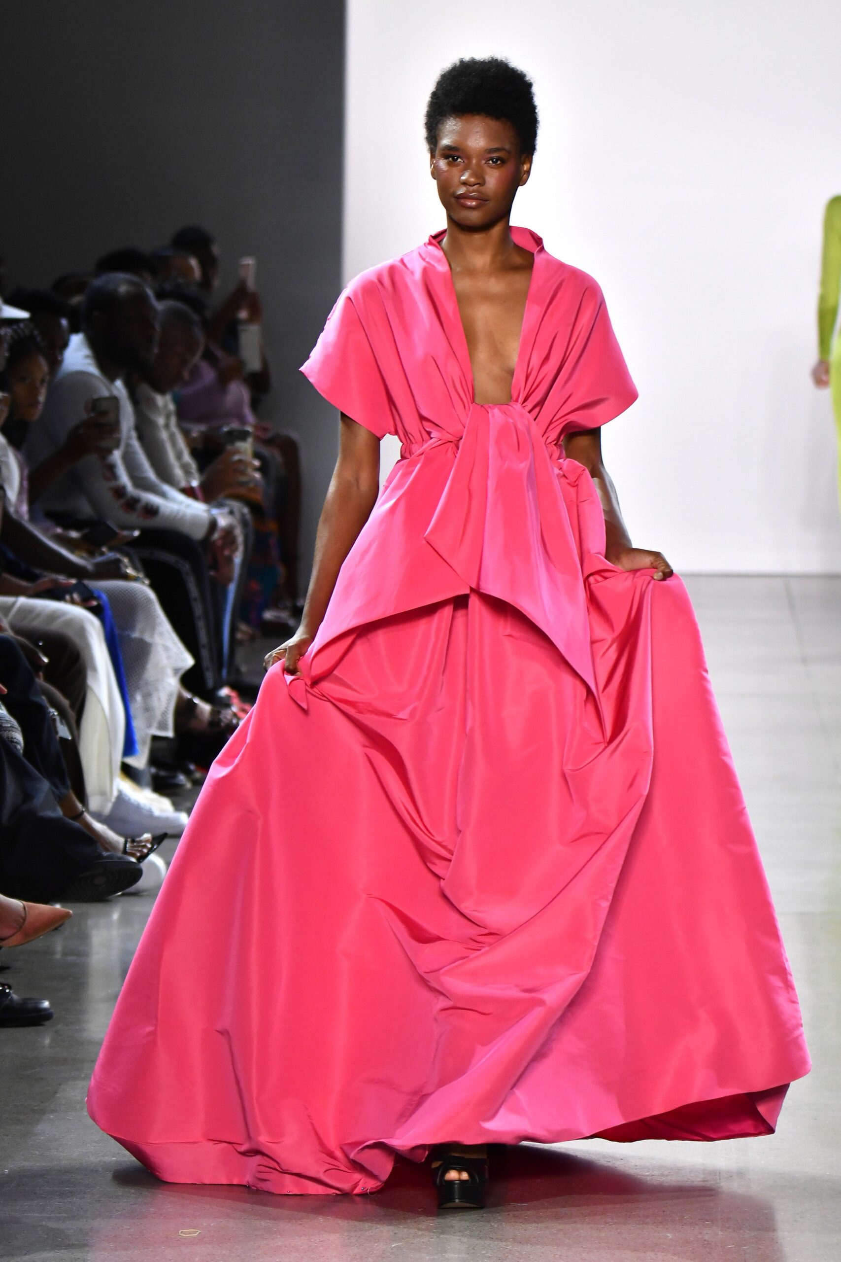 pink silk sleeveless gown