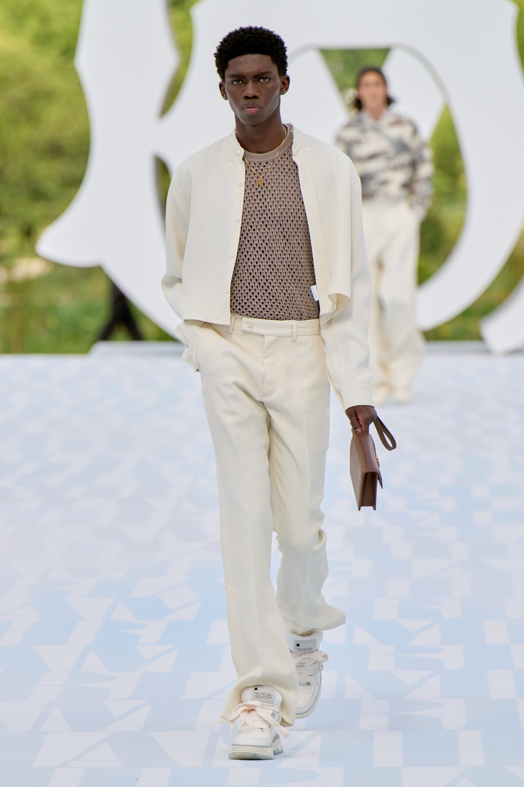 white relaxed jacket with brown top
