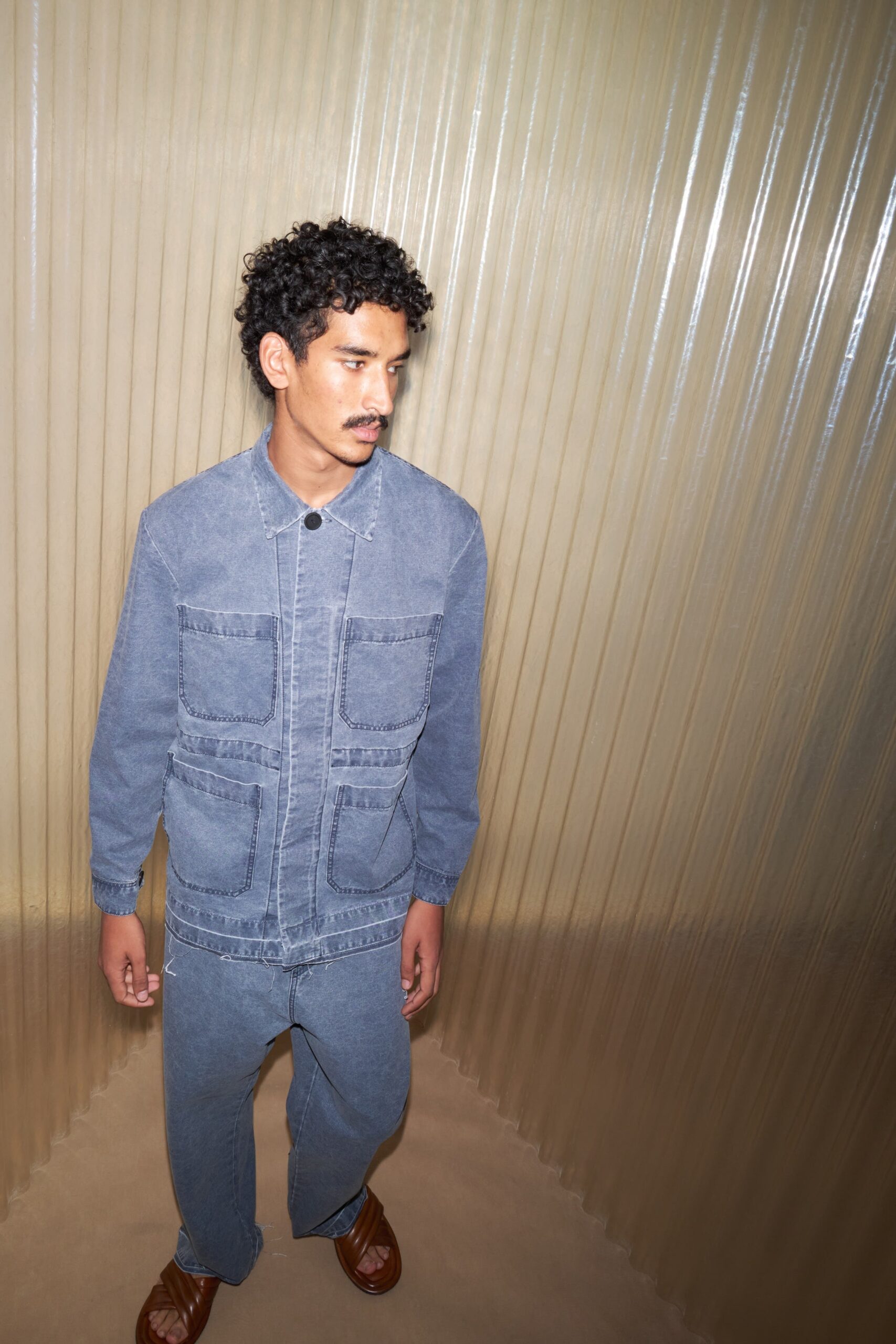 blue denim jacket and pants