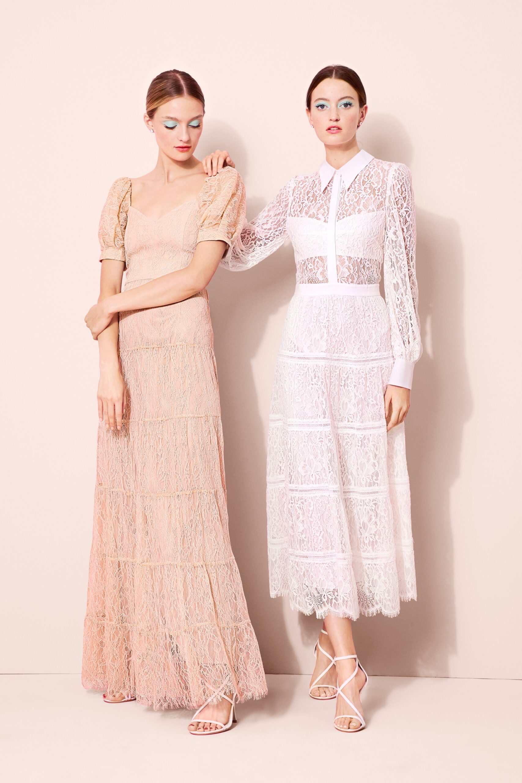 pink and white lace dresses