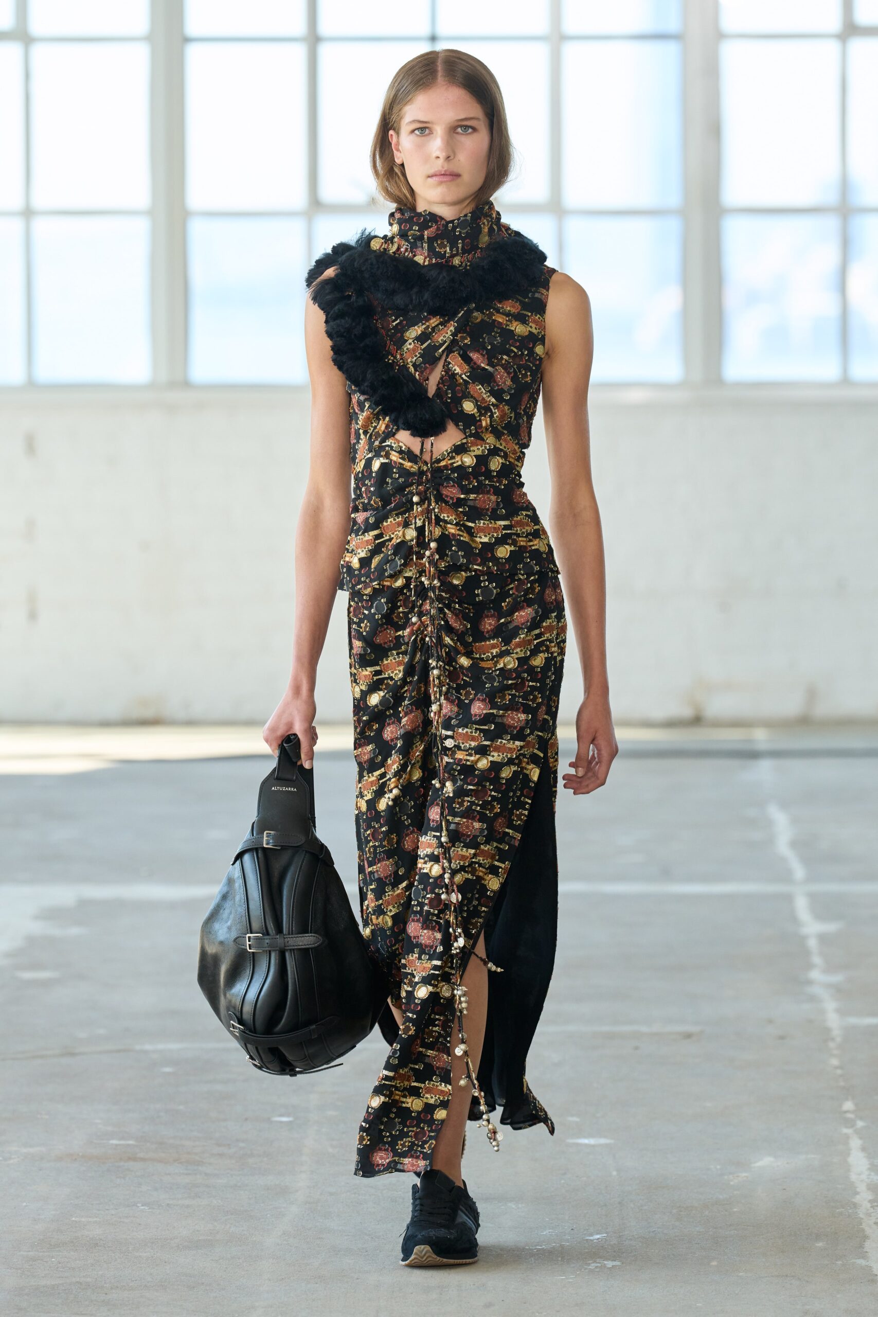 black silk sleeveless v-neck fitted draped ruched dress