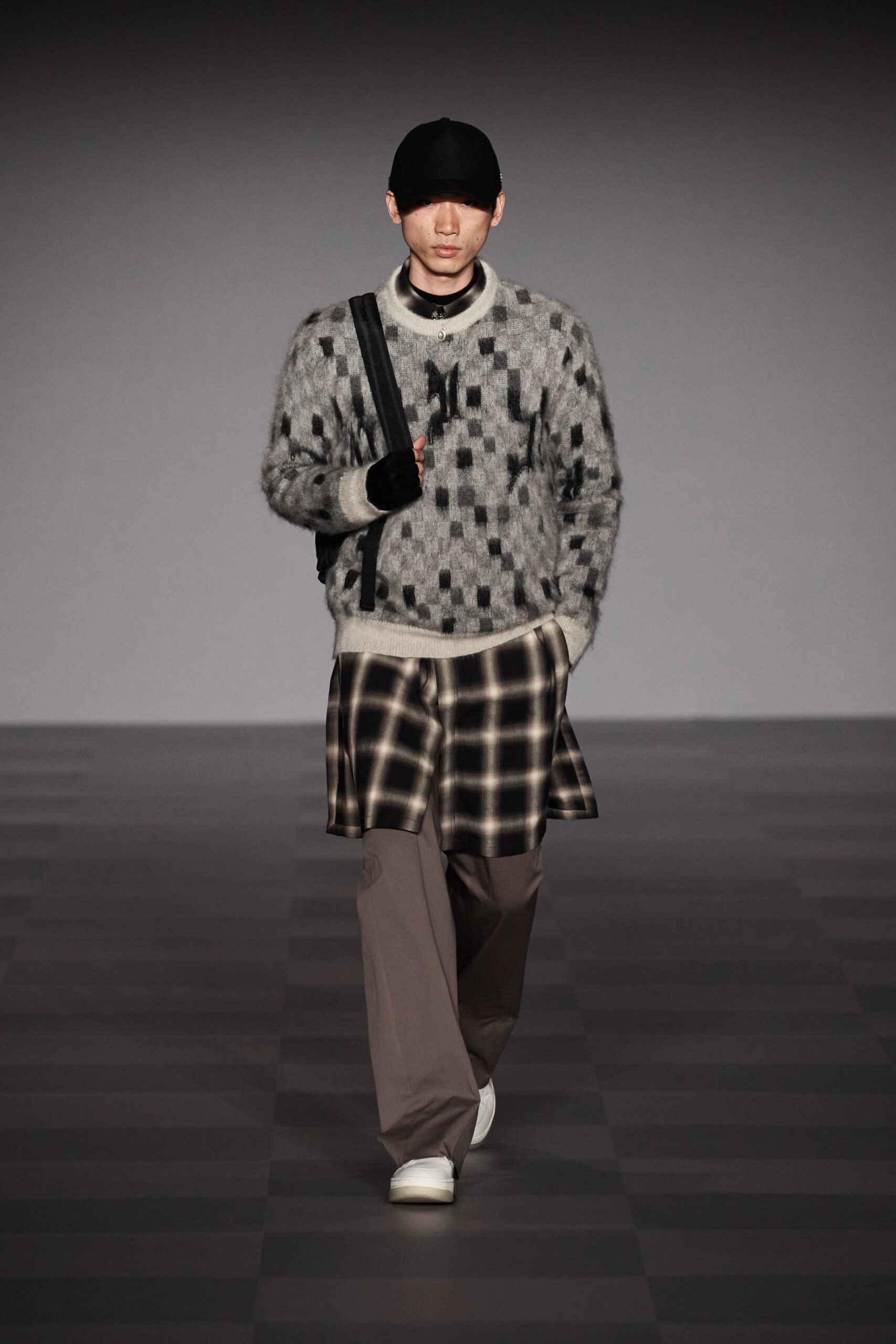 gray wool sweater with asymmetric skirt