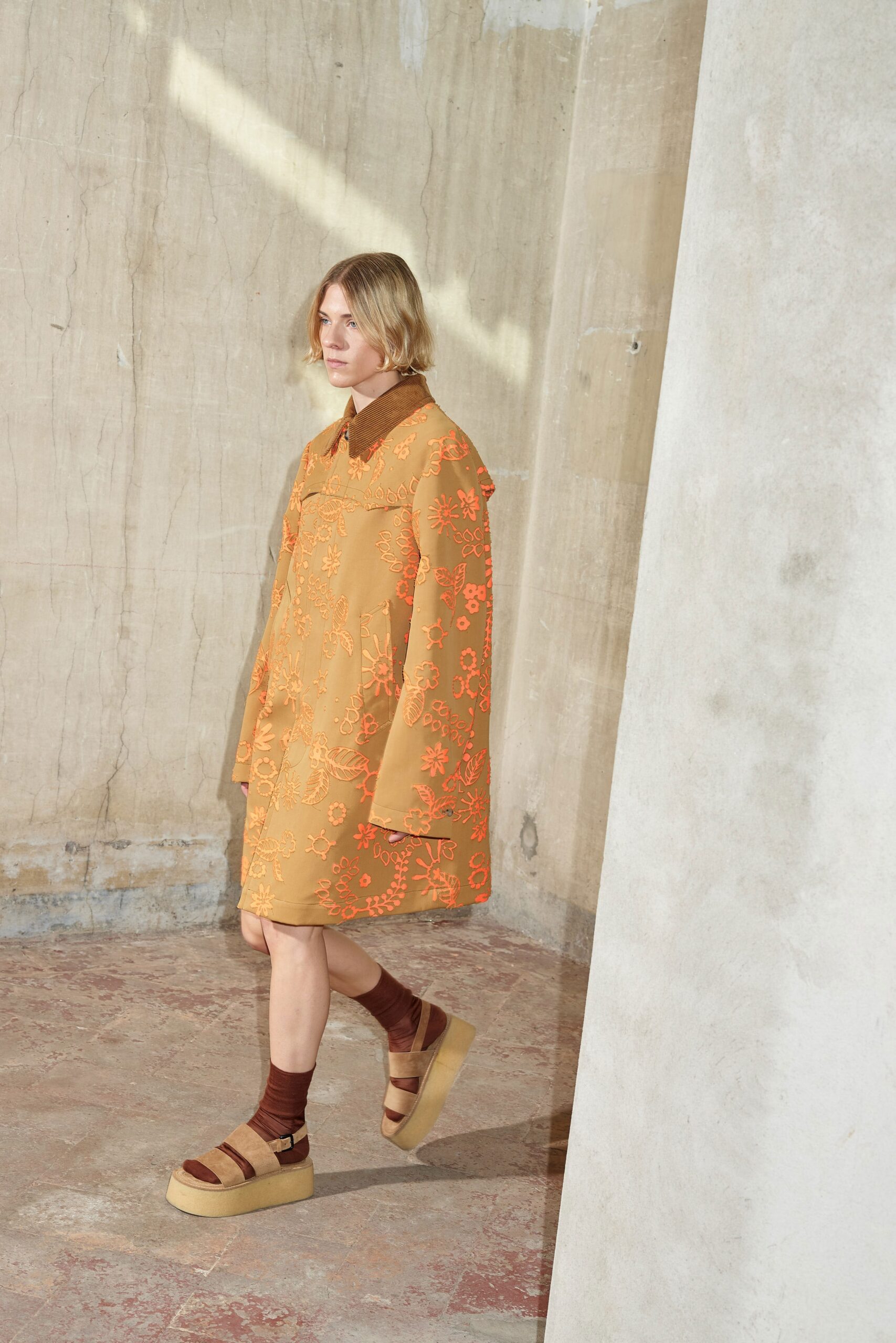 beige oversized embroidered dress