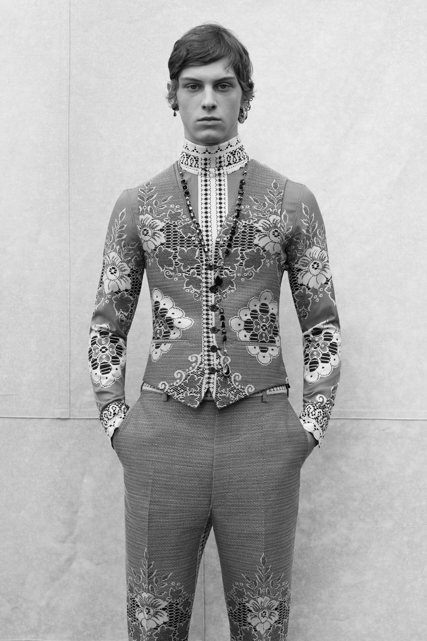 black and white embroidered suit