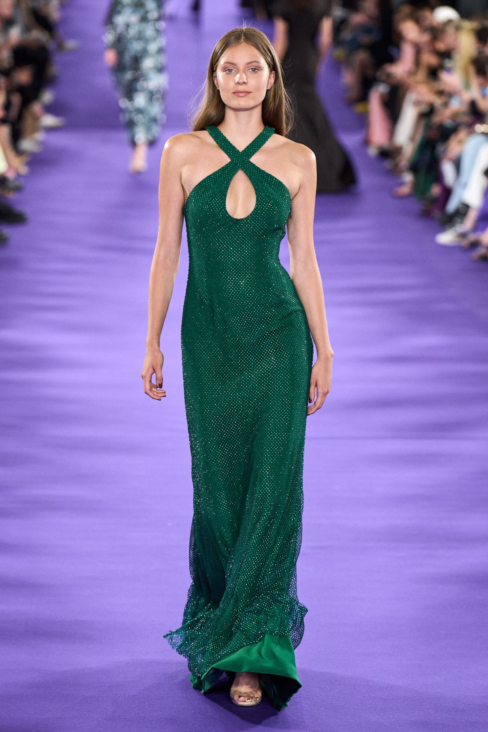 green sequined sleeveless gown