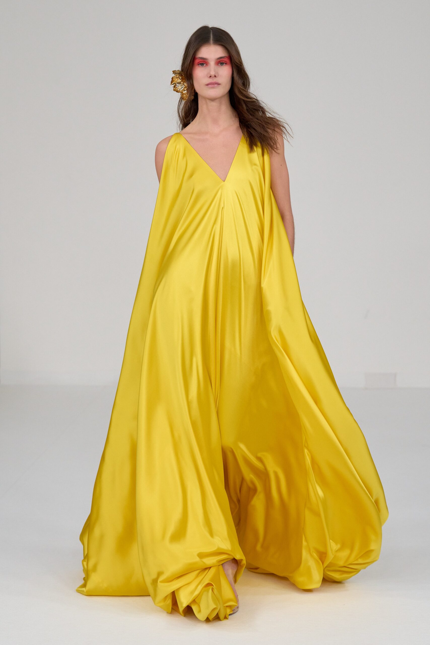 yellow silk sleeveless gown
